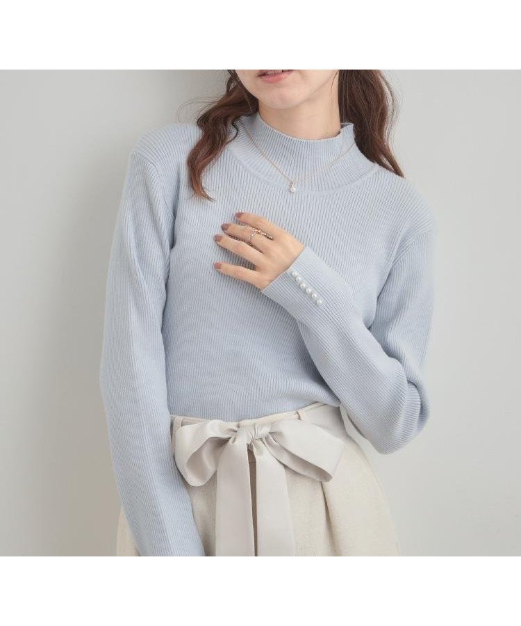 【クチュール ブローチ/Couture Brooch】の【多機能・フェミニン】パール調リブニット インテリア・キッズ・メンズ・レディースファッション・服の通販 founy(ファニー) 　ファッション　Fashion　レディースファッション　Fashion for Women　トップス・カットソー　Cut & Sew Tops　ニット　Knit Tops & Sweaters　インナー　Innerwear　スリット　Slit, Slit Detail　パール　Pearl, Pearl Accent　フェミニン　Feminine, Girly　リブニット　Rib Knit, Ribbed Knit　サックスブルー|ID: prp329100004712865 ipo3291000000034558745