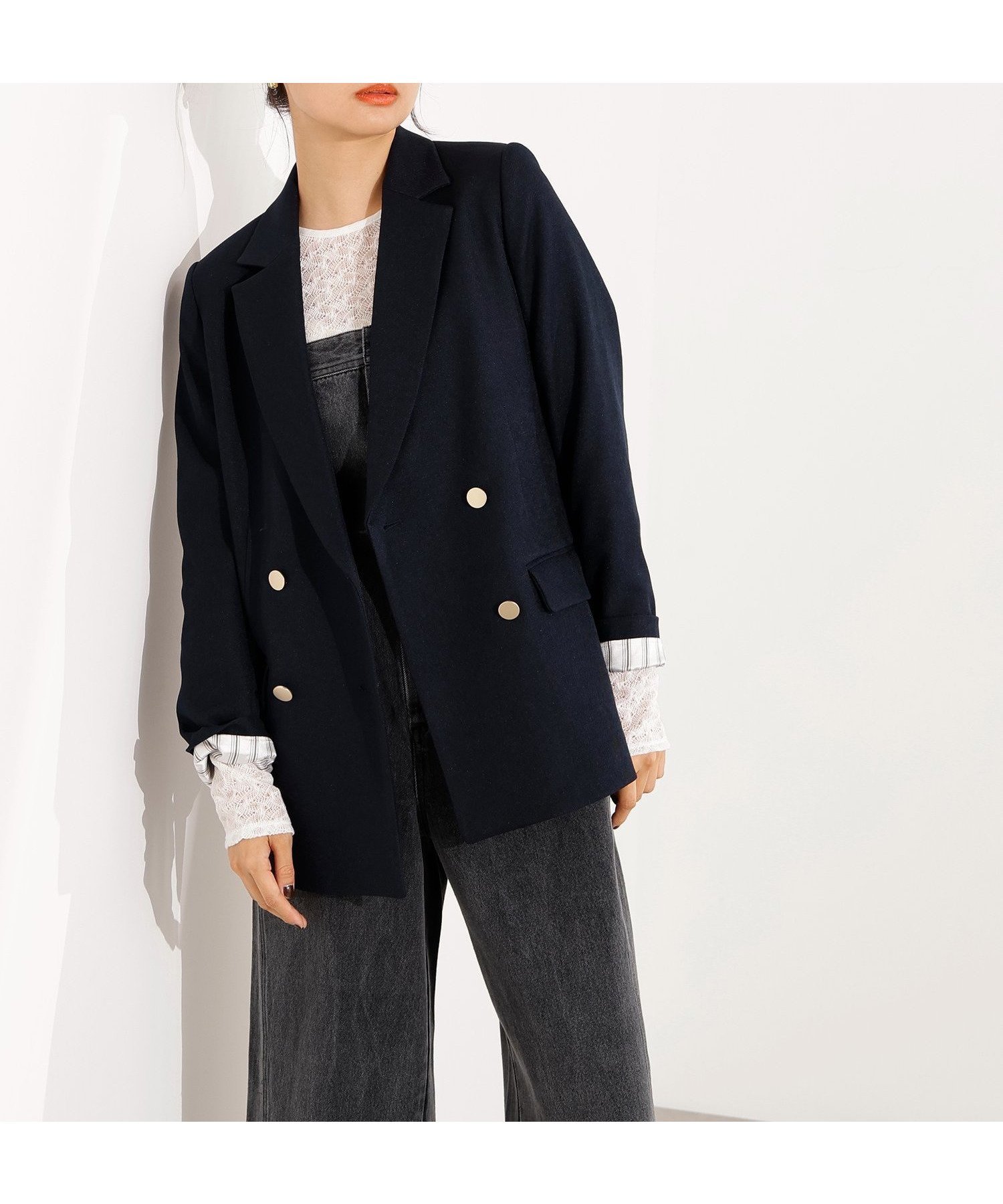 【エヌ ナチュラルビューティーベーシック/N.Natural Beauty basic】のダブルブレストテーラードジャケット インテリア・キッズ・メンズ・レディースファッション・服の通販 founy(ファニー) ファッション Fashion レディースファッション Fashion for Women アウター Coat / Outerwear Collection レディースジャケット・軽アウター Jackets テーラードジャケット / 通勤・きれいめスタイル Tailored Jackets & Blazers おすすめ Recommended / Our Picks ストライプ Stripe, Striped Pattern トレンド Trend, Trending Now メランジ Melange, Mixed Yarn 無地 Plain, Solid Color ネイビー|ID: prp329100004713232 ipo3291000000034085926