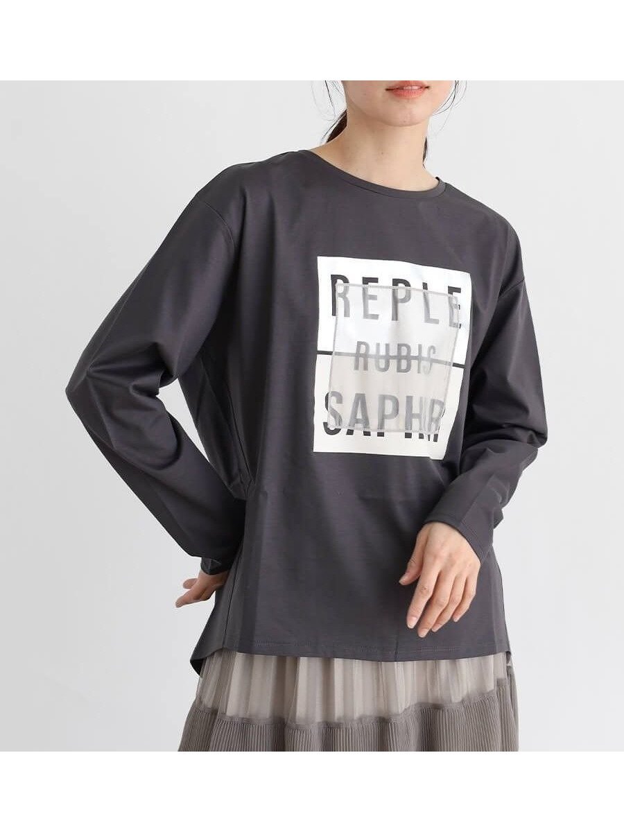 【ラシュッド/LASUD】のオーガンジーロゴロンT インテリア・キッズ・メンズ・レディースファッション・服の通販 founy(ファニー) ファッション Fashion レディースファッション Fashion for Women トップス・カットソー Cut & Sew Tops ロングTシャツ・Tシャツ Longline T-Shirts & Tees オーガンジー Organza Fabric ロング Long, Long-Length グレー|ID: prp329100004713388 ipo3291000000034714142