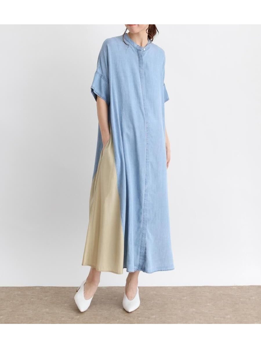 【ラシュッド/LASUD】のドッキングデザインテンセルデニムワンピース インテリア・キッズ・メンズ・レディースファッション・服の通販 founy(ファニー) 　ファッション　Fashion　レディースファッション　Fashion for Women　ワンピース　Dresses　とろみ　Fluid, Flowy Fabric　ショルダー　Shoulder, Shoulder Strap　ドッキング　Docking, Mixed Material　ドロップ　Drop Shoulder, Dropped Style　エレガント 上品　Elegant　羽織　Haori, Light Jacket　ライトブルー|ID: prp329100004713410 ipo3291000000034050461