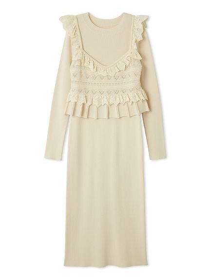 【リリーブラウン/Lily Brown】のビスチェセットニットワンピース インテリア・キッズ・メンズ・レディースファッション・服の通販 founy(ファニー) 　ファッション　Fashion　レディースファッション　Fashion for Women　ワンピース　Dresses　ニットワンピース　Knit Dresses　今季　This Season, Current Season　スマート　Smart, Elegant　人気　Popular, Best Seller　ビスチェ　Bustier, Corset Top　ベロア　Velour, Soft Velvet　リブニット　Rib Knit, Ribbed Knit　リボン　Ribbon, Bow　レース　Lace, Lace Fabric　IVR[003]|ID: prp329100004713482 ipo3291000000034050882
