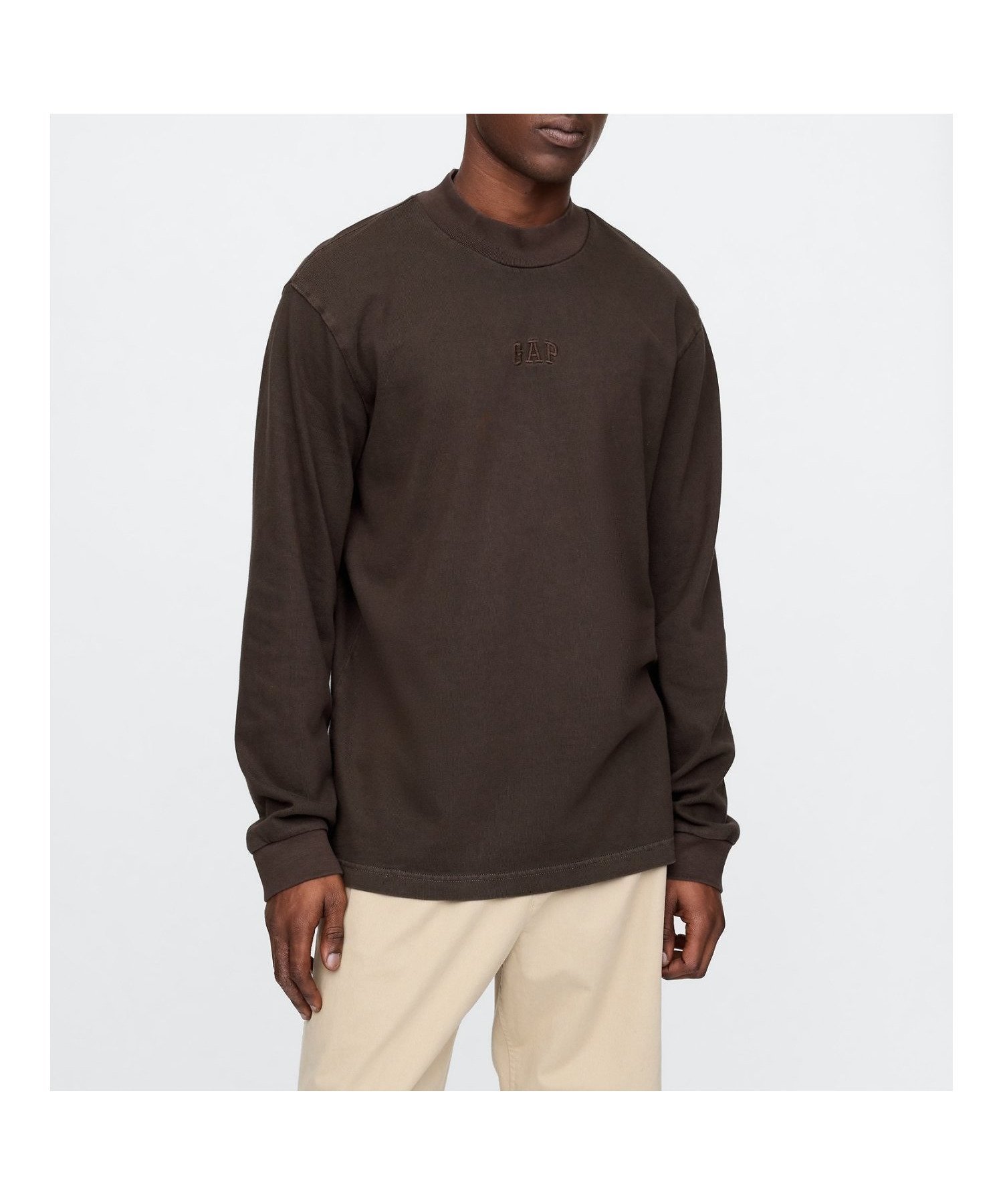 【ギャップ/GAP】のモックネック GAPロゴTシャツ インテリア・キッズ・メンズ・レディースファッション・服の通販 founy(ファニー)  ファッション Fashion レディースファッション Fashion for Women トップス・カットソー Cut & Sew Tops シャツ・ブラウス・オフィスカジュアル Elegant Blouses & Button-Ups ロングTシャツ・Tシャツ Longline T-Shirts & Tees おすすめ Recommended / Our Picks ストレート Straight, Straight Cut フィット Fit, Slim Fit フロント Front, Front Design モックネック Mock Neck, Short Turtleneck リラックス Relax, Relaxed Fit 長袖 Long Sleeve, Full Sleeve TERRA_BROWN|ID: prp329100004713550 ipo3291000000034238661