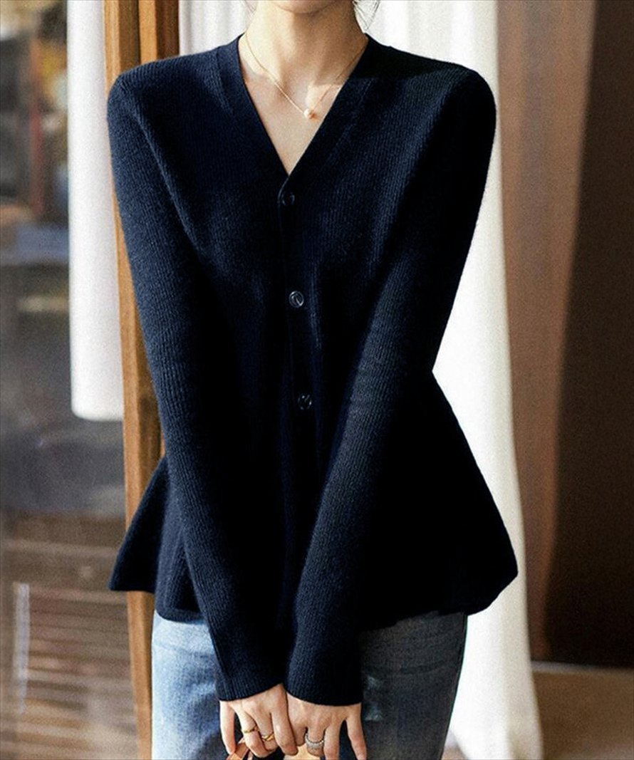 【ラジュール/Lajour】のペプラムリブニットカーディガン インテリア・キッズ・メンズ・レディースファッション・服の通販 founy(ファニー) 　ファッション　Fashion　レディースファッション　Fashion for Women　トップス・カットソー　Cut & Sew Tops　ニット　Knit Tops & Sweaters　カーディガン・羽織り　Layered Style Cardigans　カーディガン　Cardigan, Knitwear　ペプラム　Peplum, Flared Hem　エレガント 上品　Elegant　ネイビー|ID: prp329100004713986 ipo3291000000034280130