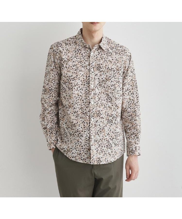 【タケオキクチ/TAKEO KIKUCHI / MEN】の【Sサイズ~】ストライプ小花 長袖シャツ インテリア・キッズ・メンズ・レディースファッション・服の通販 founy(ファニー) 　ファッション　Fashion　メンズファッション　Fashion for Men　インナー　Innerwear　カーディガン　Cardigan, Knitwear　グラデーション　Gradient, Ombre　ジャケット　Jacket, Outerwear　ストライプ　Stripe, Striped Pattern　スマート　Smart, Elegant　フィット　Fit, Slim Fit　プリント　Print, Printed Pattern　ポケット　Pocket, Pocket Detail　レギュラー　Regular, Standard Fit　秋　Autumn　長袖　Long Sleeve, Full Sleeve　ブラウン|ID: prp329100004713991 ipo3291000000034107683