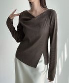 【ジュノア/JUNOAH】のMeiru 薄手アシメネック長袖リブカットソー チャコール|ID: prp329100004714554 ipo3291000000034273597