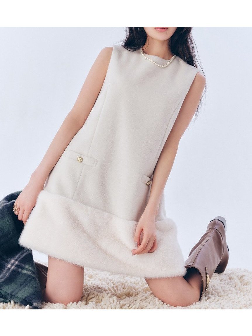 【リリーブラウン/Lily Brown】のファードッキングミニワンピース インテリア・キッズ・メンズ・レディースファッション・服の通販 founy(ファニー) 　ファッション　Fashion　レディースファッション　Fashion for Women　ワンピース　Dresses　おすすめ　Recommended / Our Picks　なめらか　Smooth, Silky Texture　インナー　Innerwear　カットソー　Cut and Sewn Top　スマート　Smart, Elegant　ドッキング　Docking, Mixed Material　ノースリーブ　Sleeveless, No-Sleeve　ペプラム　Peplum, Flared Hem　ポケット　Pocket, Pocket Detail　ロング　Long, Long-Length　エレガント 上品　Elegant　IVR[003]|ID: prp329100004714694 ipo3291000000034061909