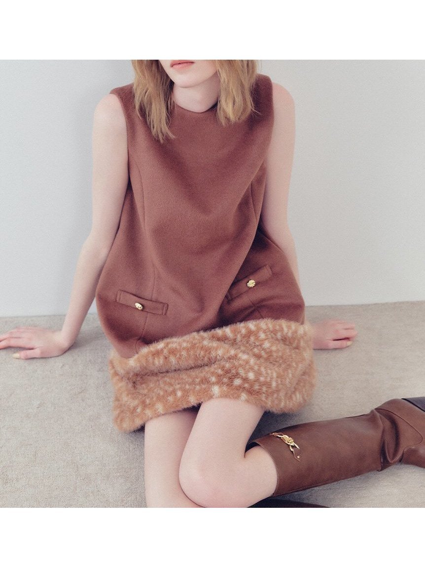【リリーブラウン/Lily Brown】のファードッキングミニワンピース インテリア・キッズ・メンズ・レディースファッション・服の通販 founy(ファニー) 　ファッション　Fashion　レディースファッション　Fashion for Women　ワンピース　Dresses　おすすめ　Recommended / Our Picks　なめらか　Smooth, Silky Texture　インナー　Innerwear　カットソー　Cut and Sewn Top　スマート　Smart, Elegant　ドッキング　Docking, Mixed Material　ノースリーブ　Sleeveless, No-Sleeve　ペプラム　Peplum, Flared Hem　ポケット　Pocket, Pocket Detail　ロング　Long, Long-Length　エレガント 上品　Elegant　BRW[058]|ID: prp329100004714694 ipo3291000000034061912