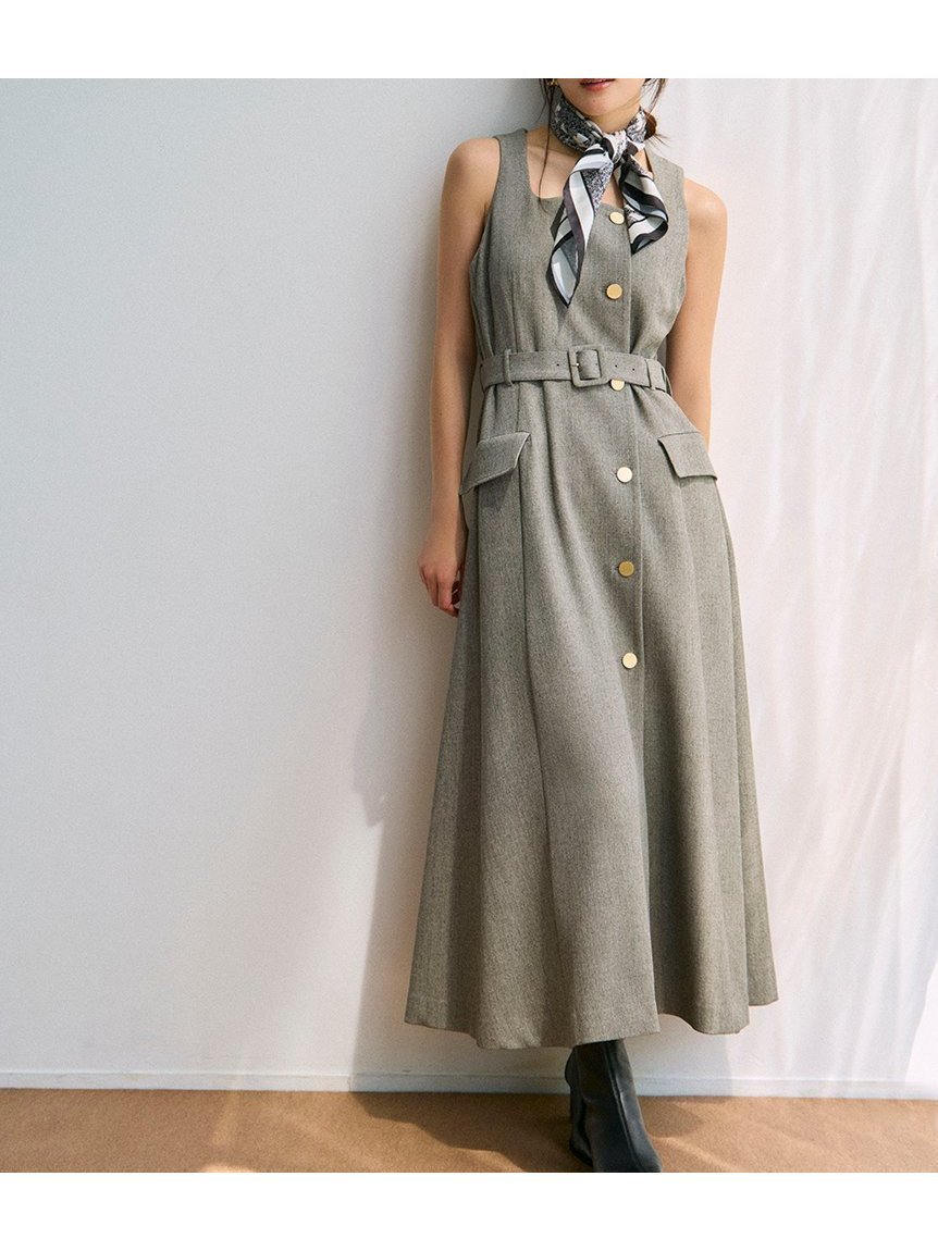 【フレイ アイディー/FRAY I.D】のダブルヘリンボーンジレワンピース インテリア・キッズ・メンズ・レディースファッション・服の通販 founy(ファニー) 　ファッション　Fashion　レディースファッション　Fashion for Women　アウター　Coat / Outerwear Collection　エレガント 上品　Elegant　クラシカル　Classical, Vintage-Inspired　スクエア　Square, Square Shape　スマート　Smart, Elegant　バランス　Balance, Style Balance　フラット　Flat, Flat Shoes　ミックス　Mix, Mixed Style　メタル　Metal, Metal Parts　GRY[006]|ID: prp329100004714708 ipo3291000000034062015