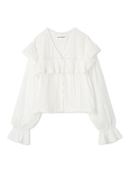 【リリーブラウン/Lily Brown】のコットンフリルブラウス 人気、トレンドファッション・服の通販 founy(ファニー) 　ファッション　Fashion　レディースファッション　Fashion for Women　トップス・カットソー　Cut & Sew Tops　シャツ・ブラウス・オフィスカジュアル　Elegant Blouses & Button-Ups　クラシカル　Classical, Vintage-Inspired　スマート　Smart, Elegant　デコルテ　Décolleté, Neckline　ドット　Polka Dot, Dot Pattern　フロント　Front, Front Design　レース　Lace, Lace Fabric　ヴィンテージ　Vintage Style　 other-1|ID: prp329100004714847 ipo3291000000034063848
