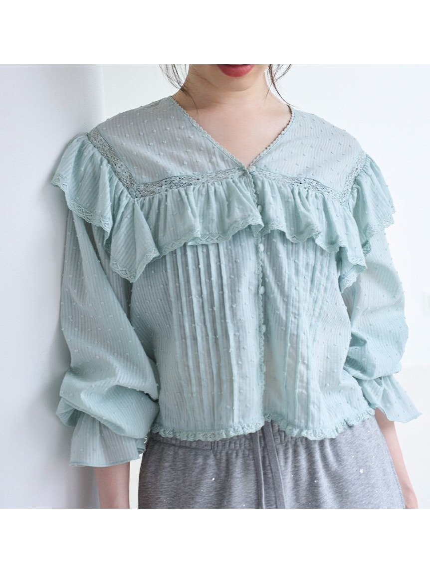【リリーブラウン/Lily Brown】のコットンフリルブラウス インテリア・キッズ・メンズ・レディースファッション・服の通販 founy(ファニー) 　ファッション　Fashion　レディースファッション　Fashion for Women　トップス・カットソー　Cut & Sew Tops　シャツ・ブラウス・オフィスカジュアル　Elegant Blouses & Button-Ups　クラシカル　Classical, Vintage-Inspired　スマート　Smart, Elegant　デコルテ　Décolleté, Neckline　ドット　Polka Dot, Dot Pattern　フロント　Front, Front Design　レース　Lace, Lace Fabric　ヴィンテージ　Vintage Style　MNT[021]|ID: prp329100004714847 ipo3291000000034063852