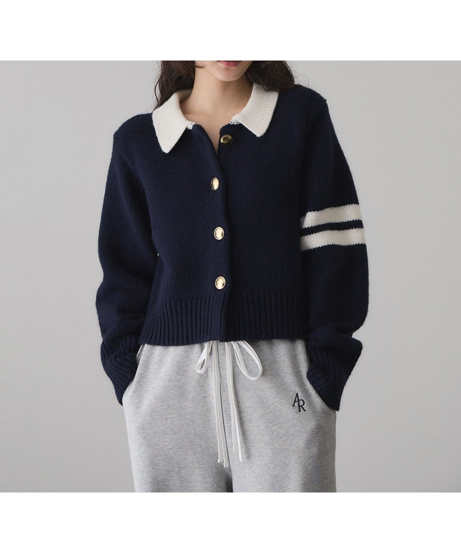 【アダム エ ロペ/ADAM ET ROPE'】の【WEB限定】ポロニットカーディガン インテリア・キッズ・メンズ・レディースファッション・服の通販 founy(ファニー) 　ファッション　Fashion　レディースファッション　Fashion for Women　トップス・カットソー　Cut & Sew Tops　ニット　Knit Tops & Sweaters　カーディガン・羽織り　Layered Style Cardigans　カーディガン　Cardigan, Knitwear　クラシック　Classic, Timeless Style　コンパクト　Compact, Small Size　スラックス　Slacks, Dress Pants　デニム　Denim, Jeans Material　定番　Standard, Basic Item　人気　Popular, Best Seller　フロント　Front, Front Design　ポケット　Pocket, Pocket Detail　ワイド　Wide, Wide Fit　A/W・秋冬　Autumn/Winter　おすすめ　Recommended / Our Picks　2026年　2026　ネイビー(40)|ID: prp329100004714956 ipo3291000000034682662