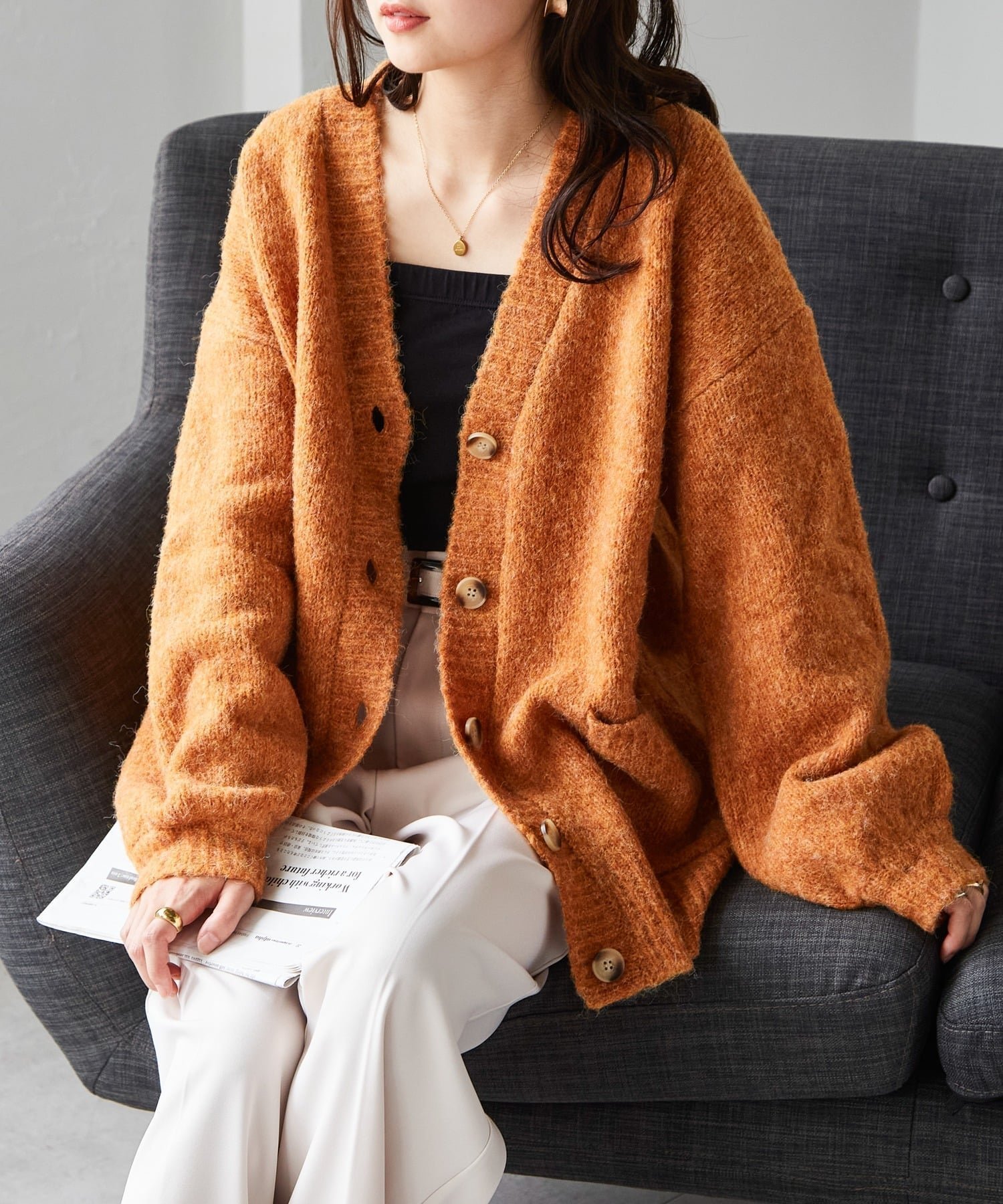 【ラナン/Ranan】のカラーオーバーカーディガン インテリア・キッズ・メンズ・レディースファッション・服の通販 founy(ファニー) 　ファッション　Fashion　レディースファッション　Fashion for Women　トップス・カットソー　Cut & Sew Tops　カーディガン・羽織り　Layered Style Cardigans　インナー　Innerwear　カーディガン　Cardigan, Knitwear　キャミソール　Camisole, Spaghetti Strap Top　タンク　Tank Top, Sleeveless Top　ベーシック　Basic, Essential　ポケット　Pocket, Pocket Detail　ミックス　Mix, Mixed Style　ミドル　Middle Length, Mid Height　メランジ　Melange, Mixed Yarn　今季　This Season, Current Season　秋　Autumn　オレンジ|ID: prp329100004715010 ipo3291000000035037732