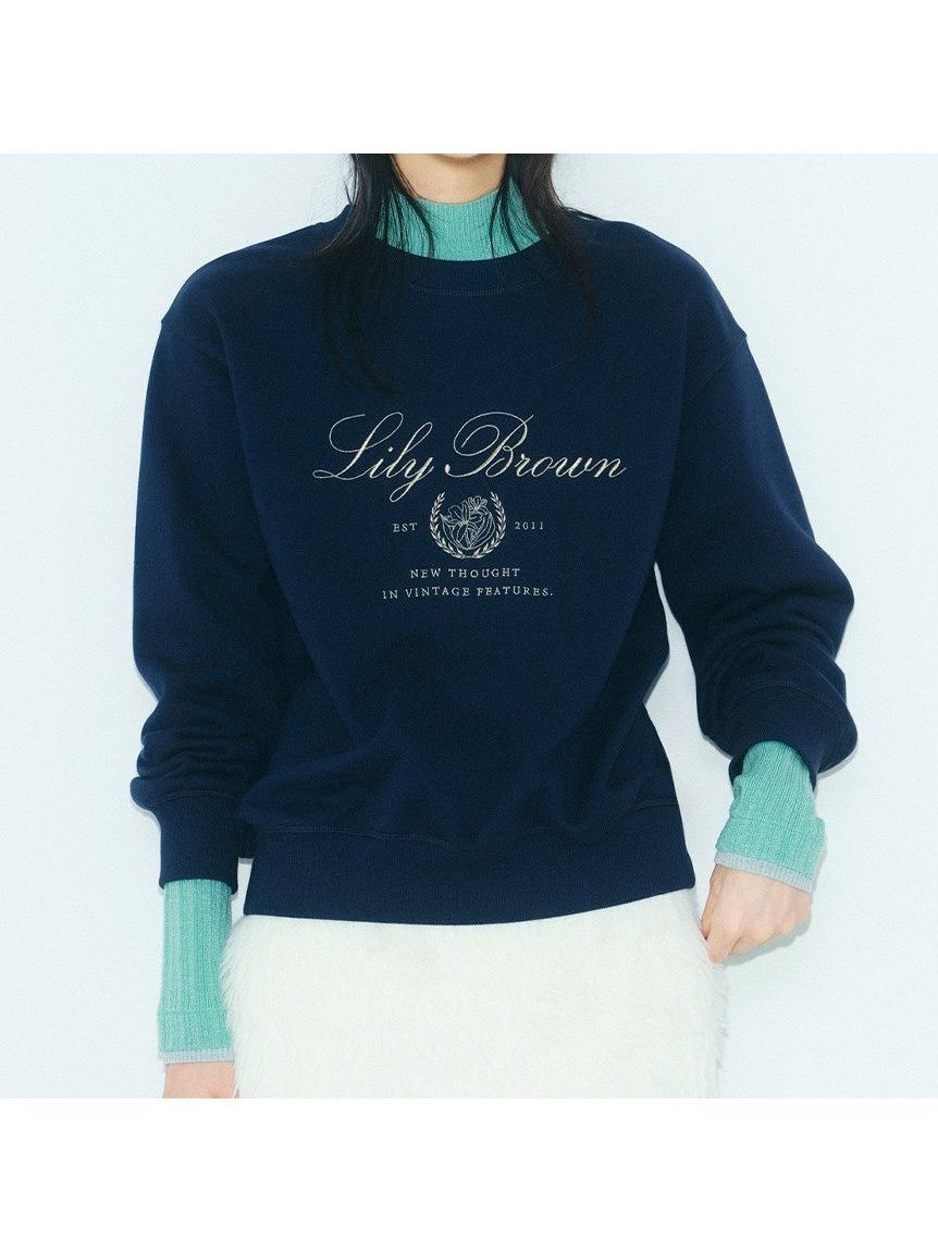 【リリーブラウン/Lily Brown】のカレッジロゴスウェット インテリア・キッズ・メンズ・レディースファッション・服の通販 founy(ファニー) 　ファッション　Fashion　レディースファッション　Fashion for Women　トップス・カットソー　Cut & Sew Tops　レディースパーカー・カジュアルフーディー　Casual Hoodies & Sweatshirts　スウェット・クルーネックトップス　Sweatshirts & Crewnecks / Relaxed Fit Sweat Tops　クラシカル　Classical, Vintage-Inspired　スマート　Smart, Elegant　フェミニン　Feminine, Girly　プリーツ　Pleats, Pleated　マーメイド　Mermaid, Fishtail Silhouette　ロング　Long, Long-Length　NVY[089]|ID: prp329100004715097 ipo3291000000034066190