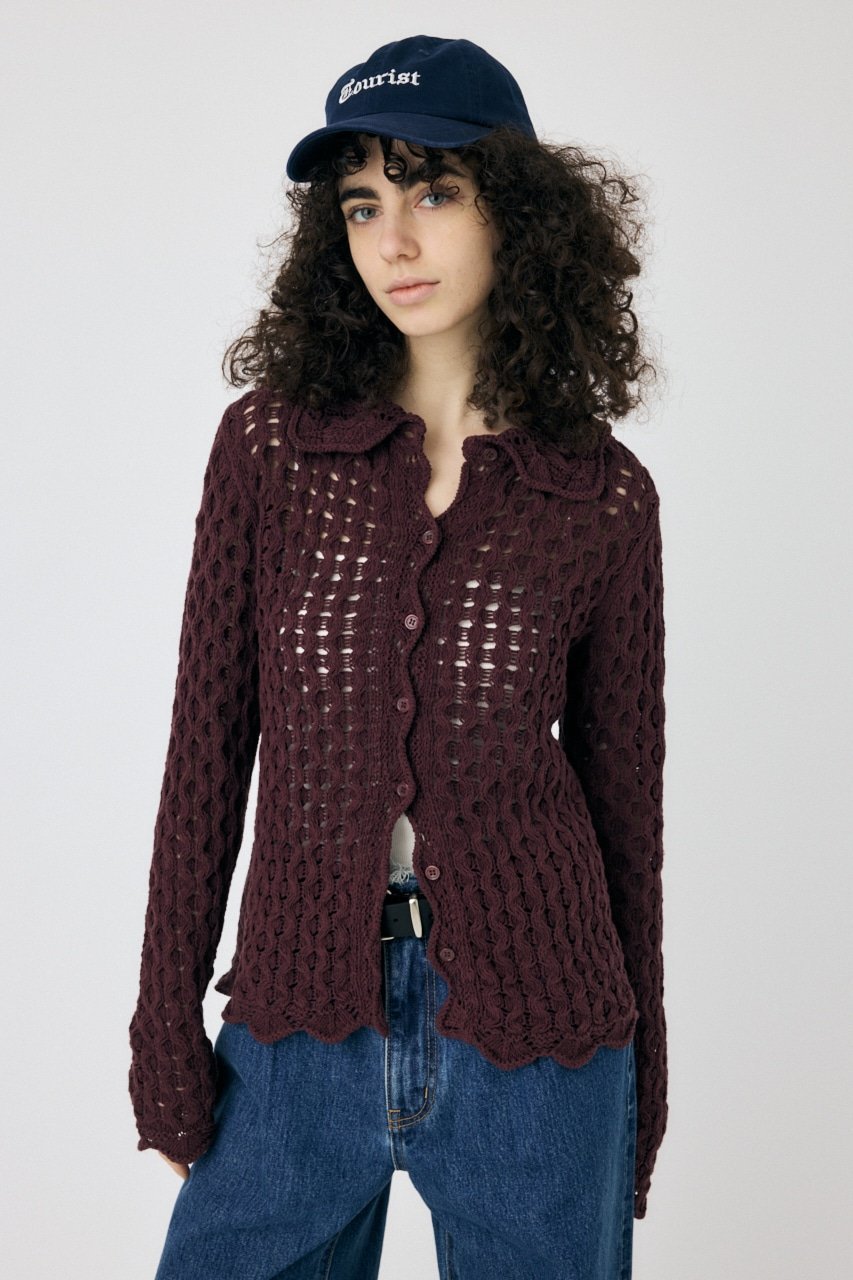 【マウジー/moussy】のOPENWORK ニットシャツ インテリア・キッズ・メンズ・レディースファッション・服の通販 founy(ファニー) 　ファッション　Fashion　レディースファッション　Fashion for Women　トップス・カットソー　Cut & Sew Tops　ニット　Knit Tops & Sweaters　シャツ・ブラウス・オフィスカジュアル　Elegant Blouses & Button-Ups　おすすめ　Recommended / Our Picks　スカラップ　Scallop, Scalloped Edge　セットアップ　Set-Up, Coordinated Outfit　ボヘミアン　Bohemian, Ethnic Style　人気　Popular, Best Seller　再入荷　Restock / Back in Stock　羽織　Haori, Light Jacket　BRD|ID: prp329100004715152 ipo3291000000034066705