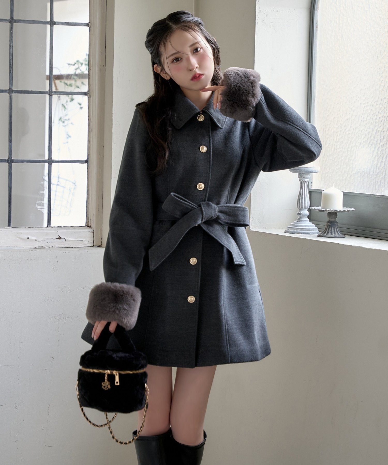 【ナイスクラップ/NICE CLAUP】のリボンミドルコート/SMサイズあり インテリア・キッズ・メンズ・レディースファッション・服の通販 founy(ファニー) 　ファッション　Fashion　レディースファッション　Fashion for Women　アウター　Coat / Outerwear Collection　コート・ロングコート・ピーコート　Long Coats, Peacoats & More　シューズ　Shoes, Footwear　デニム　Denim, Jeans Material　ハイネック　High Neck, Mock Neck　バランス　Balance, Style Balance　ボトム　Bottoms, Lower Wear　ミドル　Middle Length, Mid Height　リボン　Ribbon, Bow　ロング　Long, Long-Length　冬　Winter / This Winter　再入荷　Restock / Back in Stock　おすすめ　Recommended / Our Picks　2025年　2025　2025-2026秋冬・A/W　Autumn/Winter 2025–26 AW25–26　チャコールグレー|ID: prp329100004716140 ipo3291000000034963817