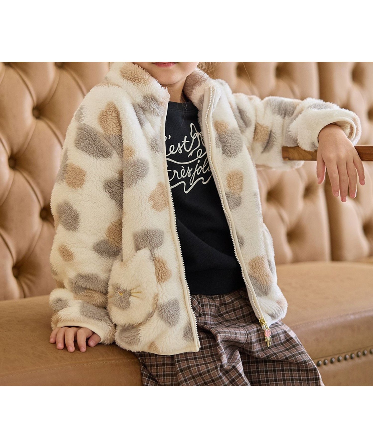 【エニー/ANY / KIDS】の【ドッキング可能】ネコボアブルゾン インテリア・キッズ・メンズ・レディースファッション・服の通販 founy(ファニー) 　ファッション　Fashion　キッズファッション　Fashion for Kids　洗える　Machine Washable　チェック　Check, Plaid, Tartan　チャーム　Charm, Pendant　ドッキング　Docking, Mixed Material　ネコ　Cat, Feline Motif　パーカー　Hoodie, Parka　ベーシック　Basic, Essential　ポケット　Pocket, Pocket Detail　防寒　Cold Protection, Winter-Ready　ライナー　Liner, Inner Layer　ラベンダー　Lavender　ループ　Loop, Loop Knit　ミケネコ[533]|ID: prp329100004716268 ipo3291000000034076074