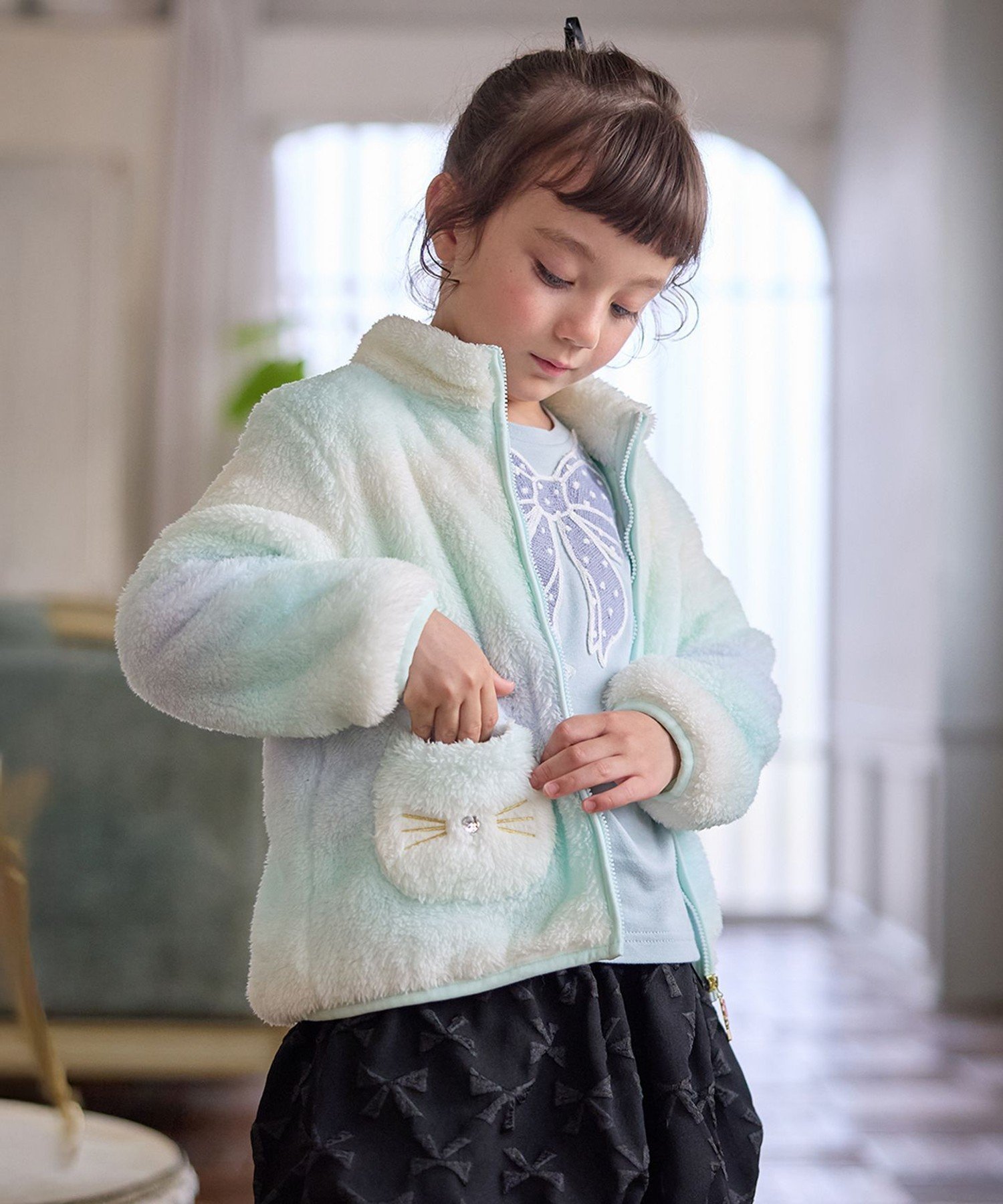 【エニー/ANY / KIDS】の【ドッキング可能】ネコボアブルゾン インテリア・キッズ・メンズ・レディースファッション・服の通販 founy(ファニー) 　ファッション　Fashion　キッズファッション　Fashion for Kids　洗える　Machine Washable　チェック　Check, Plaid, Tartan　チャーム　Charm, Pendant　ドッキング　Docking, Mixed Material　ネコ　Cat, Feline Motif　パーカー　Hoodie, Parka　ベーシック　Basic, Essential　ポケット　Pocket, Pocket Detail　防寒　Cold Protection, Winter-Ready　ライナー　Liner, Inner Layer　ラベンダー　Lavender　ループ　Loop, Loop Knit　ミント×レインボー[862]|ID: prp329100004716268 ipo3291000000034076076