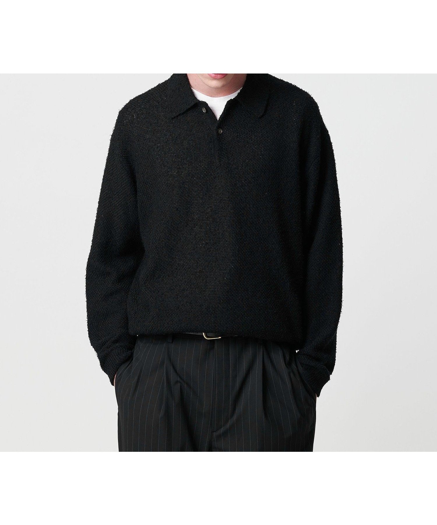 【ビューティ&ユース ユナイテッドアローズ/BEAUTY&YOUTH / UNITED ARROWS / MEN】のニュアンス カール 2B ポロニット インテリア・キッズ・メンズ・レディースファッション・服の通販 founy(ファニー) 　ファッション　Fashion　メンズファッション　Fashion for Men　秋　Autumn　カーゴパンツ　Cargo Pants, Utility Pants　鹿の子　Piqué, Kanoko Fabric　シンプル　Simple, Minimal　デニム　Denim, Jeans Material　バルーン　Balloon, Balloon Silhouette　フィット　Fit, Slim Fit　リラックス　Relax, Relaxed Fit　冬　Winter / This Winter　A/W・秋冬　Autumn/Winter　おすすめ　Recommended / Our Picks　BLACK|ID: prp329100004716416 ipo3291000000034077287