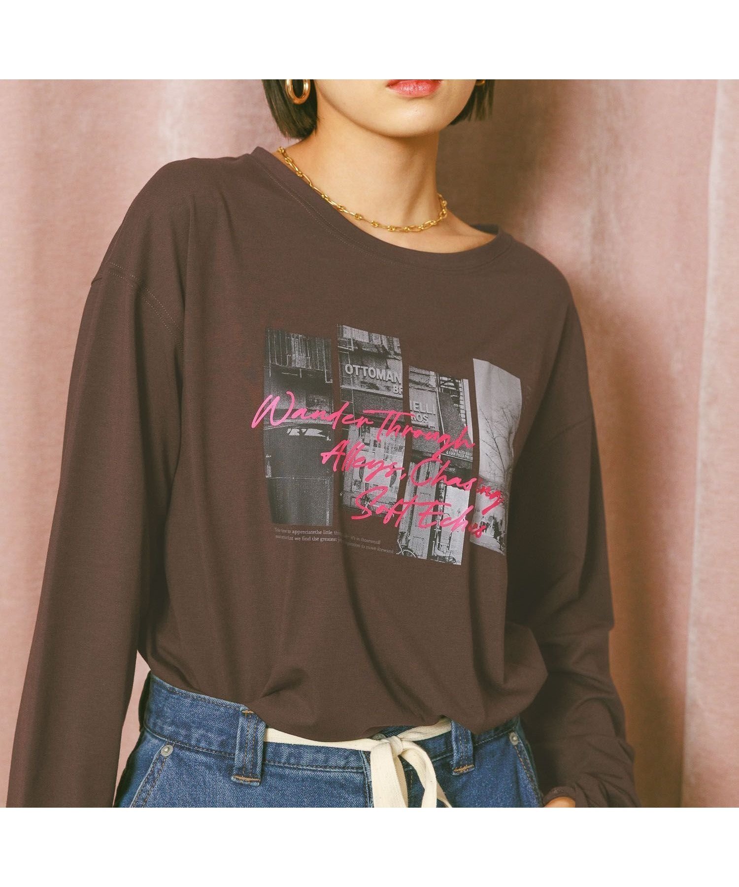 【ベイフロー/BAYFLOW】のスムースタッチプリント長袖Tシャツ インテリア・キッズ・メンズ・レディースファッション・服の通販 founy(ファニー) 　ファッション　Fashion　レディースファッション　Fashion for Women　トップス・カットソー　Cut & Sew Tops　シャツ・ブラウス・オフィスカジュアル　Elegant Blouses & Button-Ups　ロングTシャツ・Tシャツ　Longline T-Shirts & Tees　インナー　Innerwear　秋　Autumn　ストレッチ　Stretch, Stretchy Fabric　スリット　Slit, Slit Detail　トレンド　Trend, Trending Now　定番　Standard, Basic Item　人気　Popular, Best Seller　長袖　Long Sleeve, Full Sleeve　フロント　Front, Front Design　ブルゾン　Blouson, Bomber Jacket　プリント　Print, Printed Pattern　半袖　Short Sleeve, Half Sleeve　おすすめ　Recommended / Our Picks　ブラウン50|ID: prp329100004717117 ipo3291000000034320446