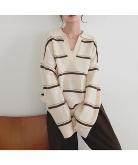 【リアン/Lian】のアルパカタッチボーダーポロニット 人気、トレンドファッション・服の通販 founy(ファニー) ファッション Fashion レディースファッション Fashion for Women トップス・カットソー Cut & Sew Tops ニット Knit Tops & Sweaters ボーダー Border, Stripe |ID:prp329100004717152