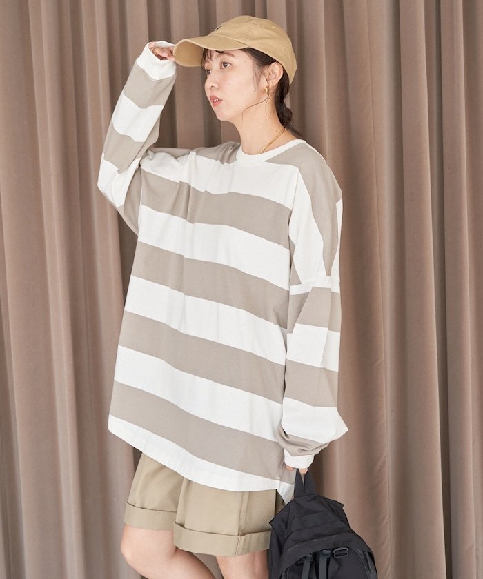 【フリークスストア/FREAK'S STORE】のワイドボーダー ロングスリーブ Tシャツ【限定展開】 24AW インテリア・キッズ・メンズ・レディースファッション・服の通販 founy(ファニー) 　ファッション　Fashion　レディースファッション　Fashion for Women　トップス・カットソー　Cut & Sew Tops　シャツ・ブラウス・オフィスカジュアル　Elegant Blouses & Button-Ups　ロングTシャツ・Tシャツ　Longline T-Shirts & Tees　カットソー　Cut and Sewn Top　スリーブ　Sleeve, Long Sleeve / Short Sleeve　チュニック　Tunic, Long Top　定番　Standard, Basic Item　人気　Popular, Best Seller　ビッグ　Big, Oversized　ベーシック　Basic, Essential　ボーダー　Border, Stripe　ラウンド　Round, Round Neck　ロング　Long, Long-Length　ワイド　Wide, Wide Fit　A/W・秋冬　Autumn/Winter　冬　Winter / This Winter　おすすめ　Recommended / Our Picks　2024年　2024　2024-2025秋冬・A/W　Autumn/Winter 2024–25 AW24–25　オフホワイト×ライトグレー|ID: prp329100004717291 ipo3291000000034083819