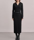 【セゾンドパピヨン/SAISON DE PAPILLON】のベルト付きジョニーカラーランダムリブ編みニットワンピース ブラック|ID: prp329100004717398 ipo3291000000034530139