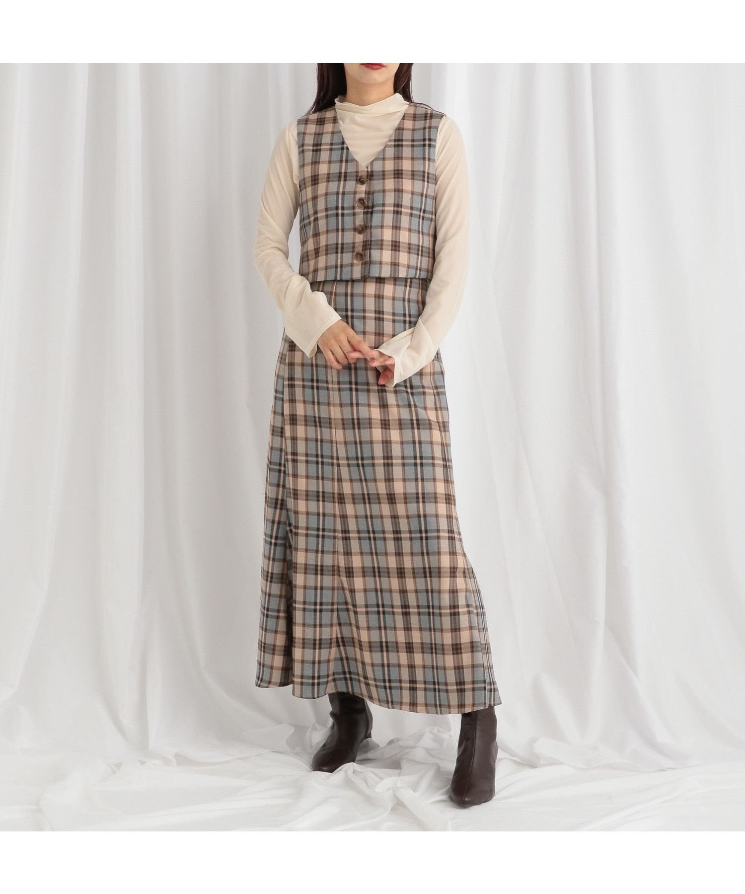 【ミスティ ウーマン/mysty woman】の【WEB限定】チェックベスト スカートセットアップ インテリア・キッズ・メンズ・レディースファッション・服の通販 founy(ファニー) 　ファッション　Fashion　レディースファッション　Fashion for Women　アウター　Coat / Outerwear Collection　セットアップ　Matching Sets　スカート・ミニ/ミディ/マキシ　Skirts / Mini, Midi & Maxi Skirts　おすすめ　Recommended / Our Picks　インナー　Innerwear　コンパクト　Compact, Small Size　ショート　Short, Short Length　シンプル　Simple, Minimal　セットアップ　Set-Up, Coordinated Outfit　チェック　Check, Plaid, Tartan　ノースリーブ　Sleeveless, No-Sleeve　バランス　Balance, Style Balance　ベスト　Vest, Waistcoat　マーメイド　Mermaid, Fishtail Silhouette　リブニット　Rib Knit, Ribbed Knit　人気　Popular, Best Seller　冬　Winter / This Winter　夏　Summer　秋　Autumn　A/W・秋冬　Autumn/Winter　ベージュチェック|ID: prp329100004717441 ipo3291000000034085930