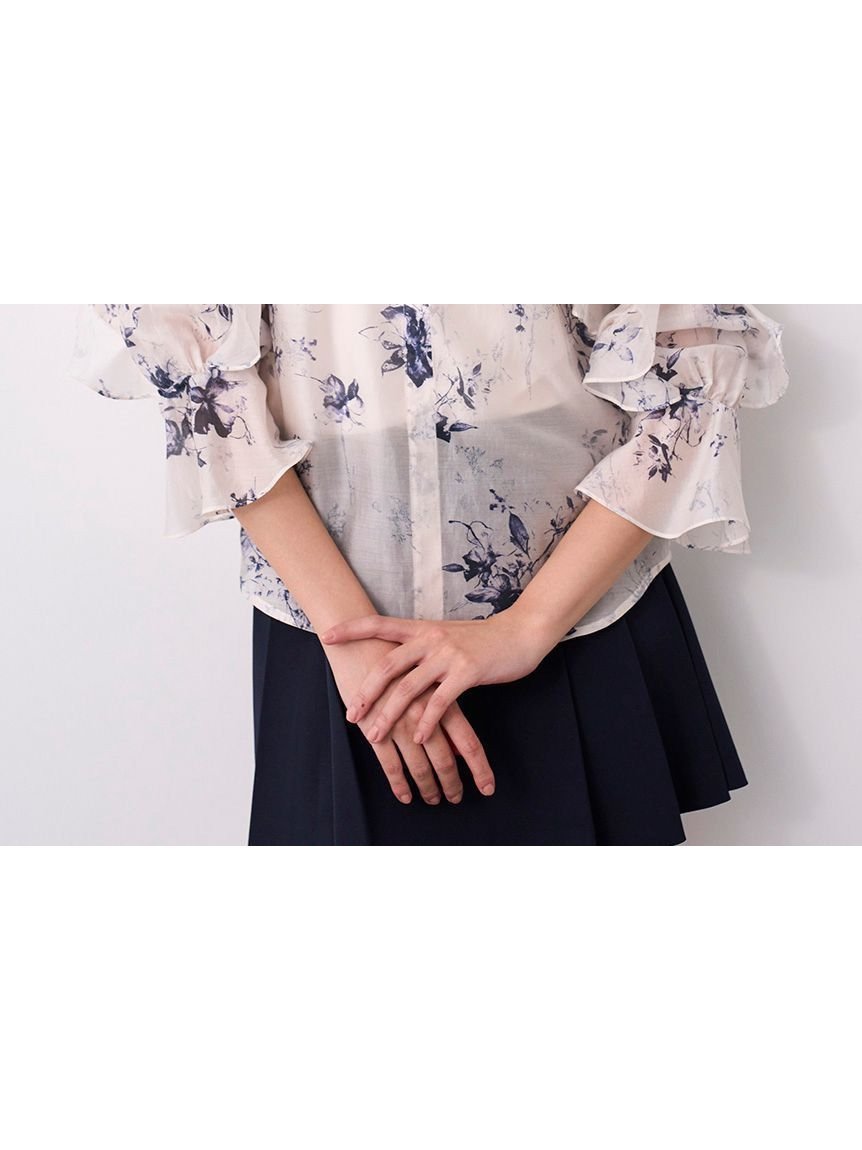 【スナイデル/SNIDEL】のシアーフリルブラウス インテリア・キッズ・メンズ・レディースファッション・服の通販 founy(ファニー) 　ファッション　Fashion　レディースファッション　Fashion for Women　トップス・カットソー　Cut & Sew Tops　シャツ・ブラウス・オフィスカジュアル　Elegant Blouses & Button-Ups　インナー　Innerwear　キャミソール　Camisole, Spaghetti Strap Top　シアー　Sheer, See-Through　スキッパー　Skipper, Open Collar　スマート　Smart, Elegant　ダブル　Double, Double-Breasted　チュール　Tulip, Tulip Motif　フェミニン　Feminine, Girly　フラワー　Flower, Floral　フリル　Frill, Ruffle　プリント　Print, Printed Pattern　無地　Plain, Solid Color　FLOWER[936]|ID: prp329100004717540 ipo3291000000034087416