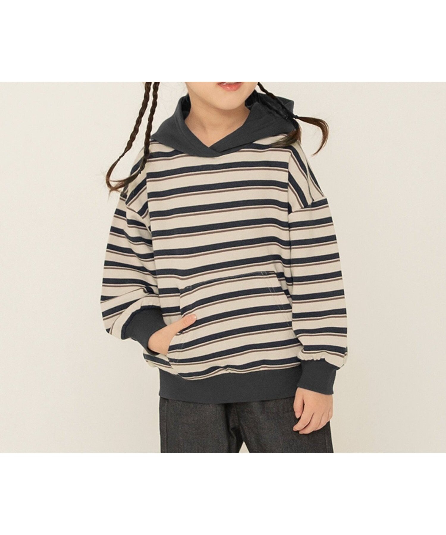 【エフオー オンラインストア/F.O.Online Store / KIDS】のWEB限定 無地ボーダーパーカー インテリア・キッズ・メンズ・レディースファッション・服の通販 founy(ファニー) 　ファッション　Fashion　キッズファッション　Fashion for Kids　トレーナー　Sweatshirt, Trainer　パーカー　Hoodie, Parka　ボーダー　Border, Stripe　無地　Plain, Solid Color　キナリ|ID: prp329100004717611 ipo3291000000034088280