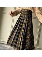 【ジュノア/JUNOAH】のベルト付きプリーツチェックスカート イエロー|ID: prp329100004718550 ipo3291000000034096267