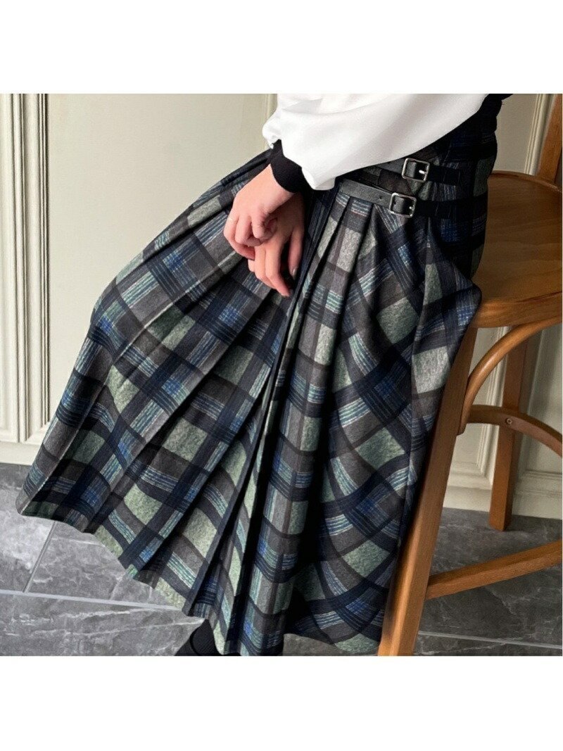 【ジュノア/JUNOAH】のベルト付きプリーツチェックスカート インテリア・キッズ・メンズ・レディースファッション・服の通販 founy(ファニー) 　ファッション　Fashion　レディースファッション　Fashion for Women　スカート　Skirts　ベルト&ウエストマーク　Belts & Waist Accessories　グリーン|ID: prp329100004718550 ipo3291000000034096268