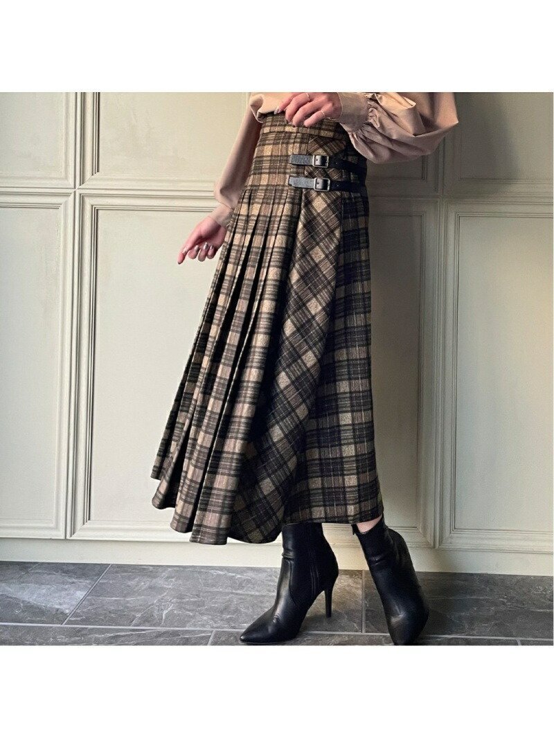【ジュノア/JUNOAH】のベルト付きプリーツチェックスカート インテリア・キッズ・メンズ・レディースファッション・服の通販 founy(ファニー) 　ファッション　Fashion　レディースファッション　Fashion for Women　スカート　Skirts　ベルト&ウエストマーク　Belts & Waist Accessories　ダークグレー|ID: prp329100004718550 ipo3291000000034096270
