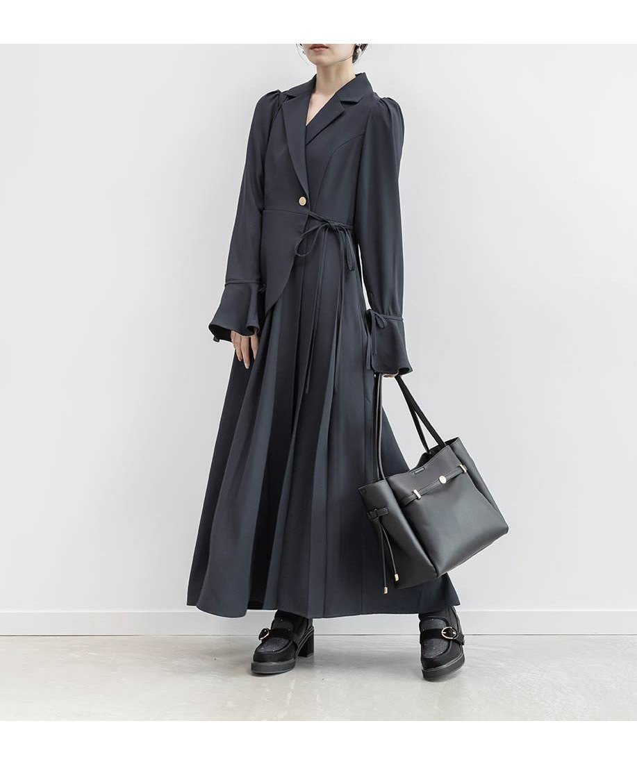 【ランダ/RANDA】のテーラードカラーワンピース インテリア・キッズ・メンズ・レディースファッション・服の通販 founy(ファニー) 　ファッション　Fashion　レディースファッション　Fashion for Women　ワンピース　Dresses　おすすめ　Recommended / Our Picks　インナー　Innerwear　エレガント 上品　Elegant　クラシカル　Classical, Vintage-Inspired　タートルネック　Turtleneck, High Neck　フレア　Flare, Flared　リボン　Ribbon, Bow　A/W・秋冬　Autumn/Winter　NAVY|ID: prp329100004718589 ipo3291000000034096665