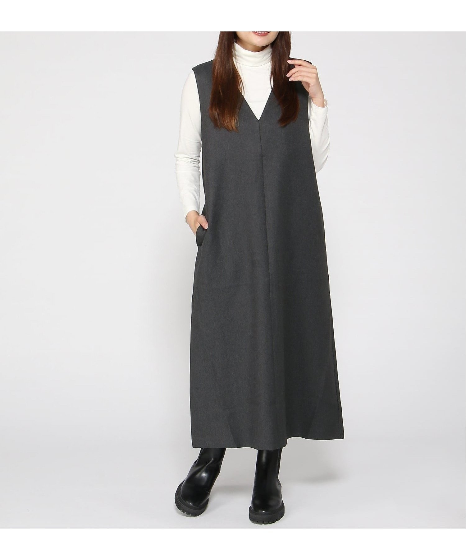 【クロコダイル/CROCODILE】のウールライク ジャンパースカート インテリア・キッズ・メンズ・レディースファッション・服の通販 founy(ファニー) 　ファッション　Fashion　レディースファッション　Fashion for Women　スカート　Skirts　インナー　Innerwear　エレガント 上品　Elegant　チャコール|ID: prp329100004718600 ipo3291000000034096759