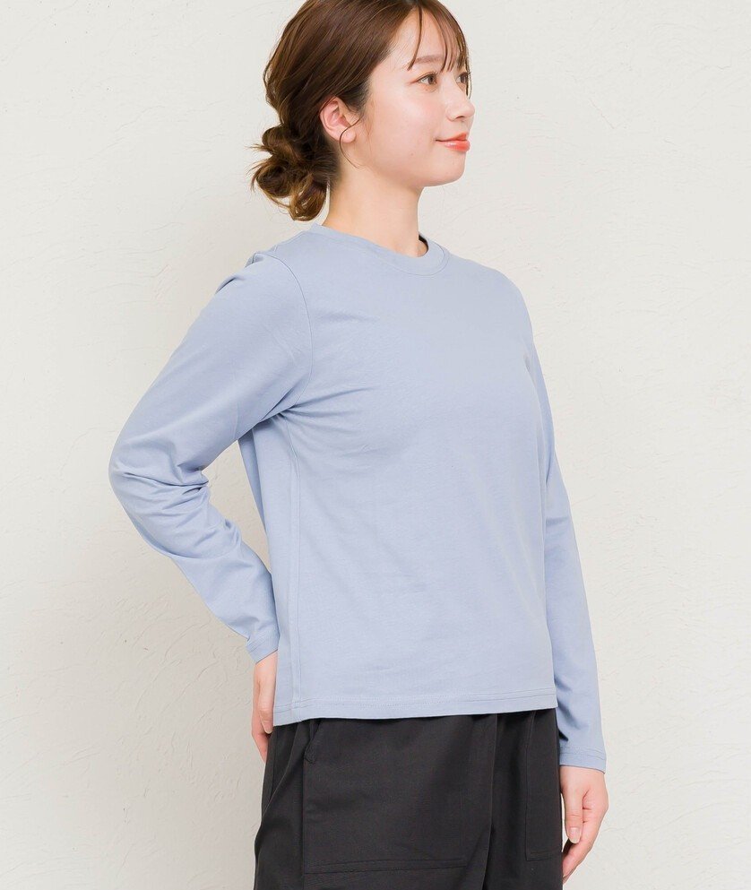 【ローラ/Rora】のコットン天竺長袖Tシャツ インテリア・キッズ・メンズ・レディースファッション・服の通販 founy(ファニー) 　ファッション　Fashion　レディースファッション　Fashion for Women　トップス・カットソー　Cut & Sew Tops　シャツ・ブラウス・オフィスカジュアル　Elegant Blouses & Button-Ups　ロングTシャツ・Tシャツ　Longline T-Shirts & Tees　カメラ　Camera Accessories　シンプル　Simple, Minimal　ジャケット　Jacket, Outerwear　トレーナー　Sweatshirt, Trainer　長袖　Long Sleeve, Full Sleeve　ベーシック　Basic, Essential　無地　Plain, Solid Color　ラウンド　Round, Round Neck　ロング　Long, Long-Length　A/W・秋冬　Autumn/Winter　おすすめ　Recommended / Our Picks　夏　Summer　お正月　New Year　クリスマス X'mas　Christmas / X'mas　ギフト プレゼント　Gift / Present　入学式　Entrance Ceremony　卒業式　Graduation Ceremony　ブルーグレー/USA|ID: prp329100004718785 ipo3291000000034098017