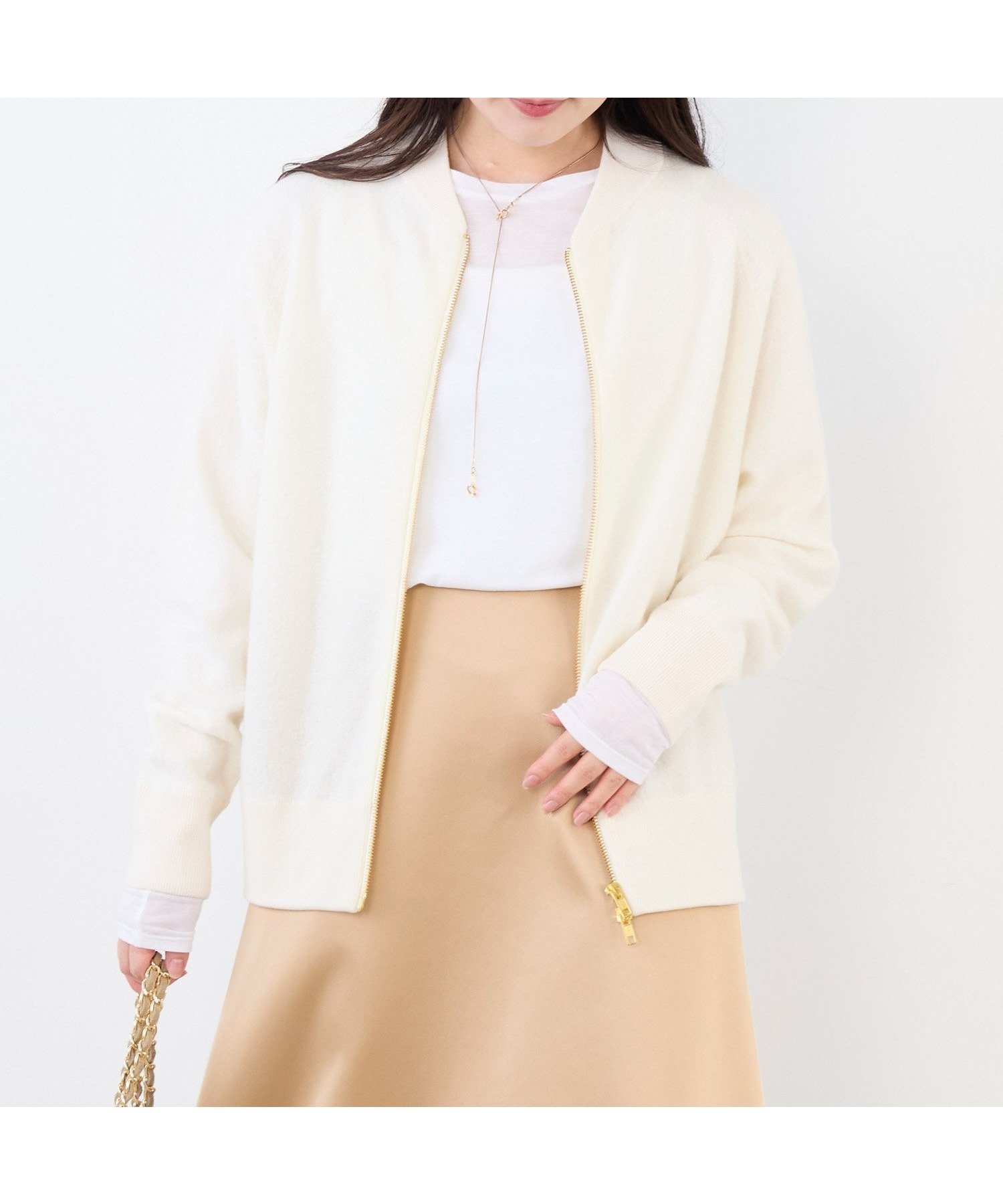 【マイカ ディール/MICA & DEAL】の圧縮ジップニットブルゾン インテリア・キッズ・メンズ・レディースファッション・服の通販 founy(ファニー) 　ファッション　Fashion　レディースファッション　Fashion for Women　アウター　Coat / Outerwear Collection　ブルゾンジャケット・スポーティアウター　Blouson Jackets　トップス・カットソー　Cut & Sew Tops　ニット　Knit Tops & Sweaters　カーディガン　Cardigan, Knitwear　ブルゾン　Blouson, Bomber Jacket　冬　Winter / This Winter　WHITE|ID: prp329100004718834 ipo3291000000034126422