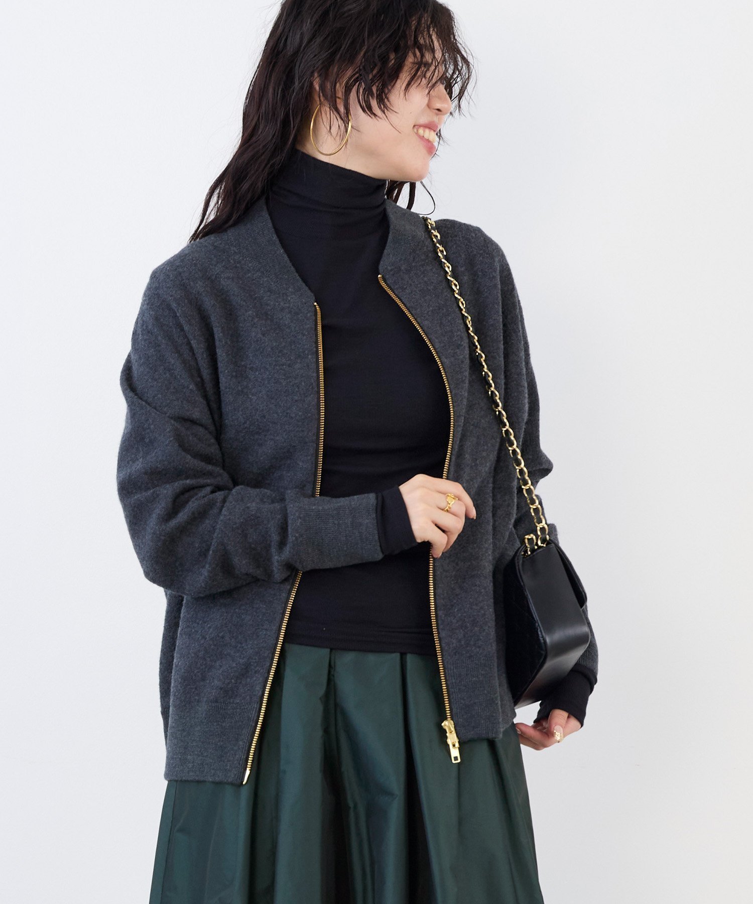 【マイカ ディール/MICA & DEAL】の圧縮ジップニットブルゾン インテリア・キッズ・メンズ・レディースファッション・服の通販 founy(ファニー) 　ファッション　Fashion　レディースファッション　Fashion for Women　アウター　Coat / Outerwear Collection　ブルゾンジャケット・スポーティアウター　Blouson Jackets　トップス・カットソー　Cut & Sew Tops　ニット　Knit Tops & Sweaters　カーディガン　Cardigan, Knitwear　ブルゾン　Blouson, Bomber Jacket　冬　Winter / This Winter　CHARCOAL|ID: prp329100004718834 ipo3291000000034126425