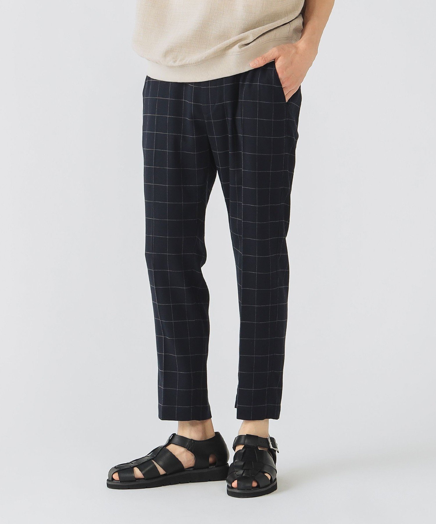 【ビームス ハート/BEAMS HEART / MEN】のアンクル スラックス パンツ インテリア・キッズ・メンズ・レディースファッション・服の通販 founy(ファニー) 　ファッション　Fashion　メンズファッション　Fashion for Men　ボトムス　Bottoms　アンクル　Ankle-Length Design　シャーリング　Shirring, Ruched　ストレッチ　Stretch, Stretchy Fabric　スラックス　Slacks, Dress Pants　チェック　Check, Plaid, Tartan　リラックス　Relax, Relaxed Fit　エレガント 上品　Elegant　無地　Plain, Solid Color　NAVY_PEN|ID: prp329100004719259 ipo3291000000034101880