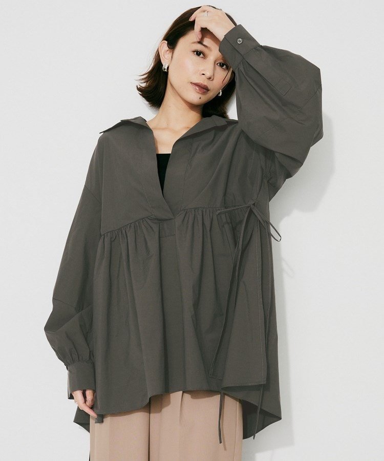 【アンタイトル/UNTITLED】の【PROTAGPNISTA】FLAIR SHIRT インテリア・キッズ・メンズ・レディースファッション・服の通販 founy(ファニー) 　ファッション　Fashion　レディースファッション　Fashion for Women　トップス・カットソー　Cut & Sew Tops　シャツ・ブラウス・オフィスカジュアル　Elegant Blouses & Button-Ups　ギャザー　Gathered, Ruffled　コレクション　Collection, Seasonal Line　スマート　Smart, Elegant　デニム　Denim, Jeans Material　フェミニン　Feminine, Girly　リラックス　Relax, Relaxed Fit　ワイド　Wide, Wide Fit　A/W・秋冬　Autumn/Winter　チャコールグレー|ID: prp329100004719837 ipo3291000000034106110