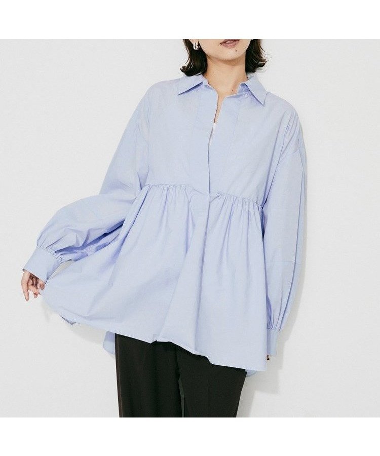 【アンタイトル/UNTITLED】の【PROTAGPNISTA】FLAIR SHIRT インテリア・キッズ・メンズ・レディースファッション・服の通販 founy(ファニー) 　ファッション　Fashion　レディースファッション　Fashion for Women　トップス・カットソー　Cut & Sew Tops　シャツ・ブラウス・オフィスカジュアル　Elegant Blouses & Button-Ups　ギャザー　Gathered, Ruffled　コレクション　Collection, Seasonal Line　スマート　Smart, Elegant　デニム　Denim, Jeans Material　フェミニン　Feminine, Girly　リラックス　Relax, Relaxed Fit　ワイド　Wide, Wide Fit　A/W・秋冬　Autumn/Winter　ブルー|ID: prp329100004719837 ipo3291000000034106111
