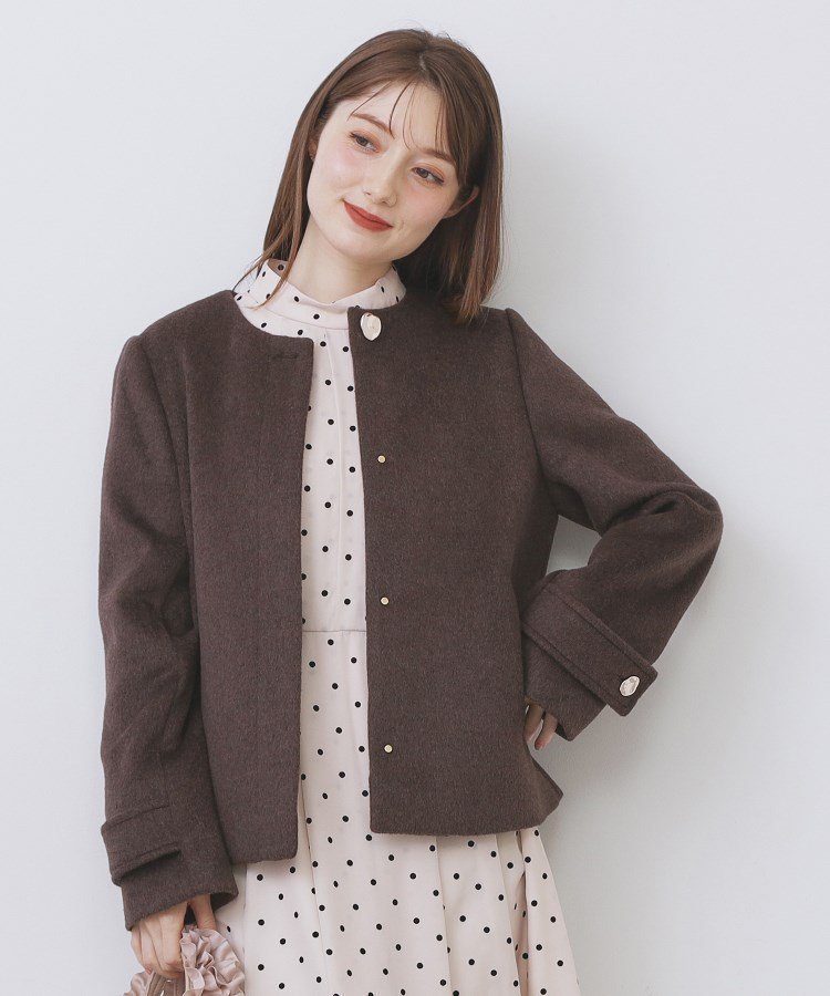 【インデックス/INDEX】のノーカラーショートコート インテリア・キッズ・メンズ・レディースファッション・服の通販 founy(ファニー) ファッション Fashion レディースファッション Fashion for Women アウター Coat / Outerwear Collection コート・ロングコート・ピーコート Long Coats, Peacoats & More インナー Innerwear シンプル Simple, Minimal スマート Smart, Elegant センター Center, Center Line ドット Polka Dot, Dot Pattern ポケット Pocket, Pocket Detail エレガント 上品 Elegant 軽量 Lightweight, Ultra Light ブラウン|ID: prp329100004720240 ipo3291000000034880284