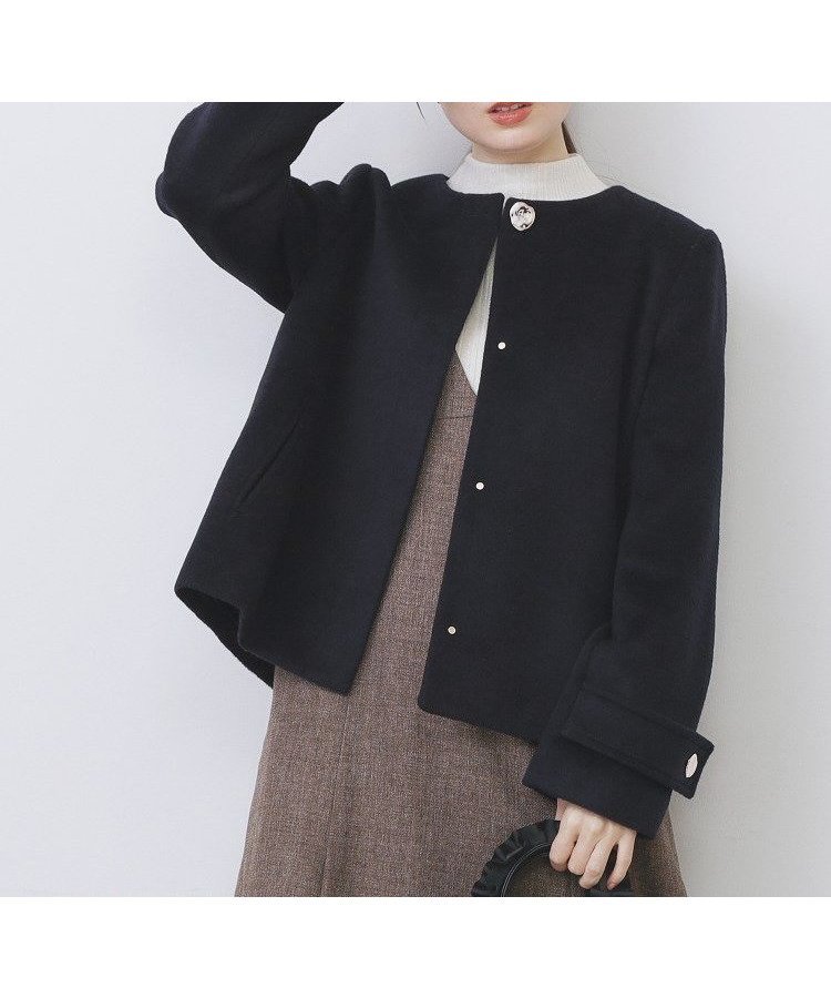 【インデックス/INDEX】のノーカラーショートコート インテリア・キッズ・メンズ・レディースファッション・服の通販 founy(ファニー) ファッション Fashion レディースファッション Fashion for Women アウター Coat / Outerwear Collection コート・ロングコート・ピーコート Long Coats, Peacoats & More インナー Innerwear シンプル Simple, Minimal スマート Smart, Elegant センター Center, Center Line ドット Polka Dot, Dot Pattern ポケット Pocket, Pocket Detail エレガント 上品 Elegant 軽量 Lightweight, Ultra Light ネイビー|ID: prp329100004720240 ipo3291000000034880286