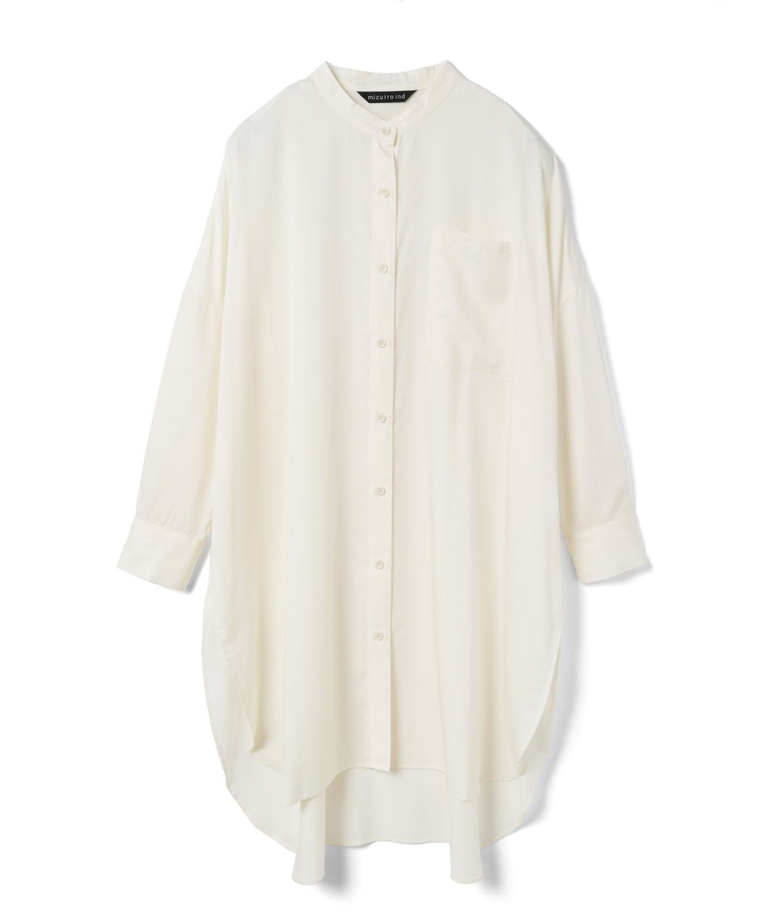 【マーコート/MARcourt】のmizuiro ind バンドカラーロングシャツ インテリア・キッズ・メンズ・レディースファッション・服の通販 founy(ファニー) 　ファッション　Fashion　レディースファッション　Fashion for Women　トップス・カットソー　Cut & Sew Tops　シャツ・ブラウス・オフィスカジュアル　Elegant Blouses & Button-Ups　スリット　Slit, Slit Detail　セットアップ　Set-Up, Coordinated Outfit　ツイル　Twist, Twisted Detail　フロント　Front, Front Design　ポケット　Pocket, Pocket Detail　エレガント 上品　Elegant　再入荷　Restock / Back in Stock　春　Spring　無地　Plain, Solid Color　羽織　Haori, Light Jacket　長袖　Long Sleeve, Full Sleeve　オフホワイト|ID: prp329100004720273 ipo3291000000034109785