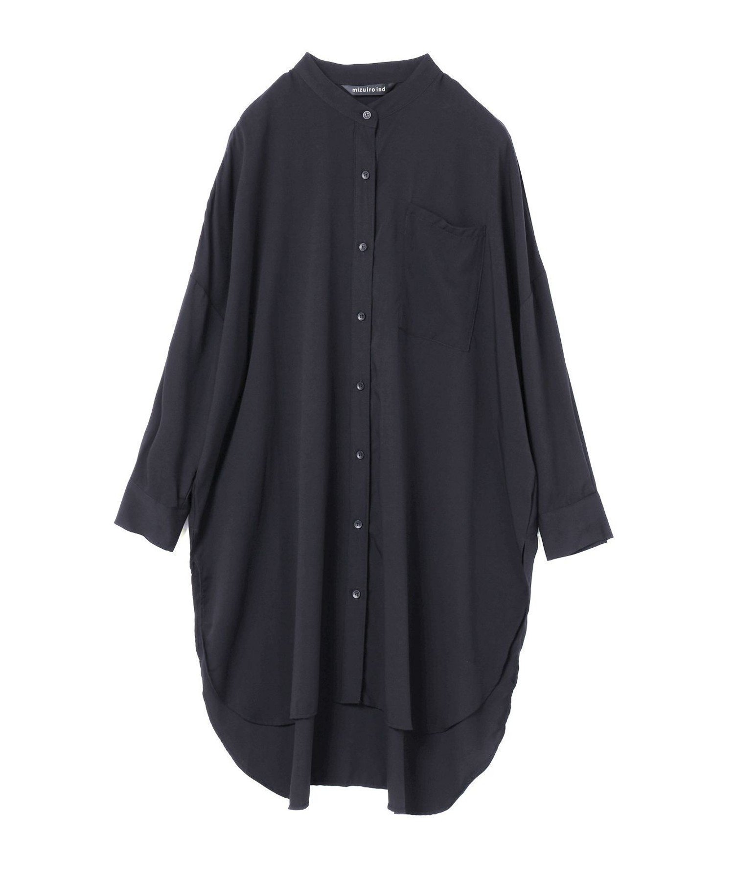 【マーコート/MARcourt】のmizuiro ind バンドカラーロングシャツ インテリア・キッズ・メンズ・レディースファッション・服の通販 founy(ファニー) 　ファッション　Fashion　レディースファッション　Fashion for Women　トップス・カットソー　Cut & Sew Tops　シャツ・ブラウス・オフィスカジュアル　Elegant Blouses & Button-Ups　スリット　Slit, Slit Detail　セットアップ　Set-Up, Coordinated Outfit　ツイル　Twist, Twisted Detail　フロント　Front, Front Design　ポケット　Pocket, Pocket Detail　エレガント 上品　Elegant　再入荷　Restock / Back in Stock　春　Spring　無地　Plain, Solid Color　羽織　Haori, Light Jacket　長袖　Long Sleeve, Full Sleeve　ネイビー|ID: prp329100004720273 ipo3291000000034109790