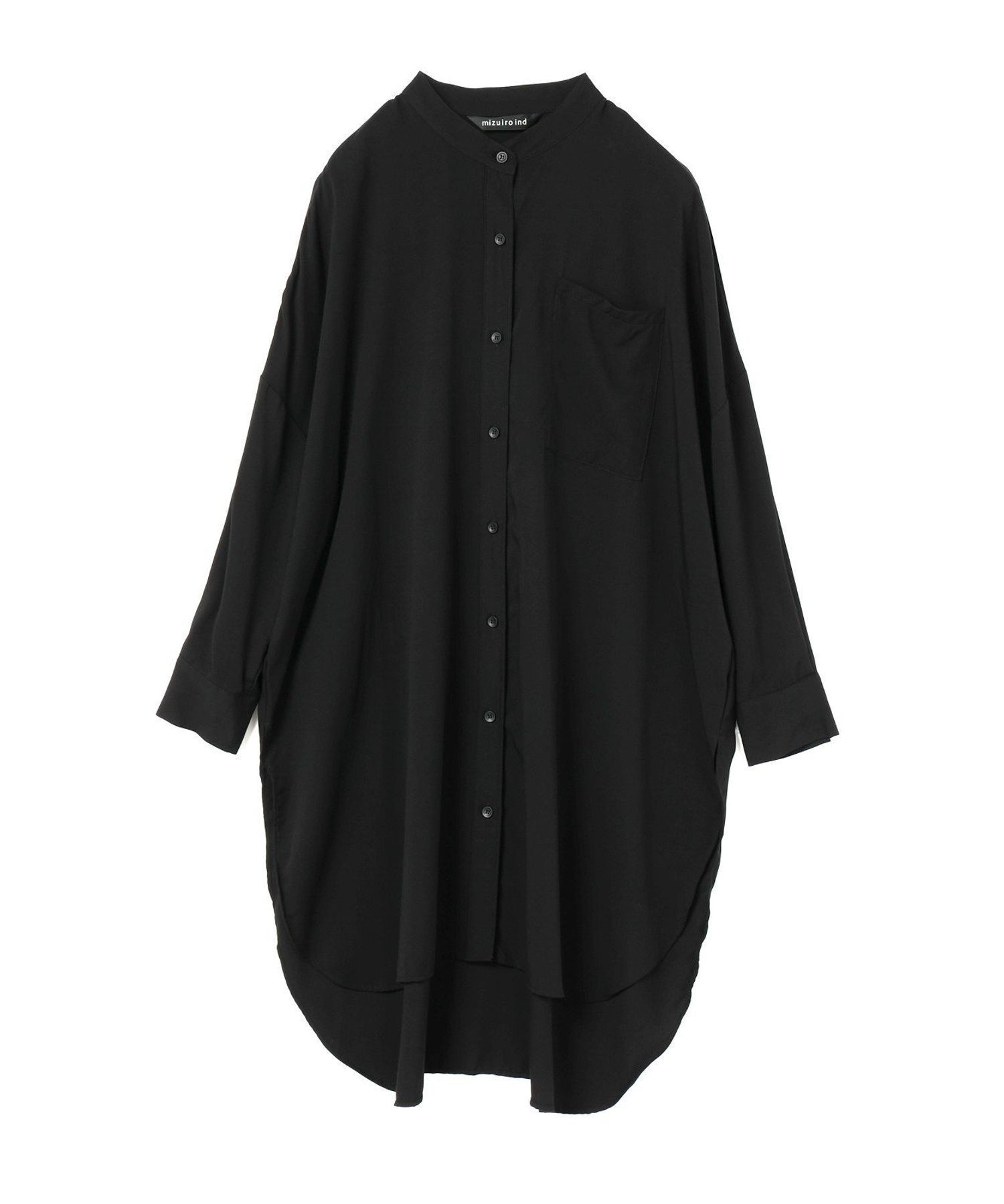 【マーコート/MARcourt】のmizuiro ind バンドカラーロングシャツ インテリア・キッズ・メンズ・レディースファッション・服の通販 founy(ファニー) 　ファッション　Fashion　レディースファッション　Fashion for Women　トップス・カットソー　Cut & Sew Tops　シャツ・ブラウス・オフィスカジュアル　Elegant Blouses & Button-Ups　スリット　Slit, Slit Detail　セットアップ　Set-Up, Coordinated Outfit　ツイル　Twist, Twisted Detail　フロント　Front, Front Design　ポケット　Pocket, Pocket Detail　エレガント 上品　Elegant　再入荷　Restock / Back in Stock　春　Spring　無地　Plain, Solid Color　羽織　Haori, Light Jacket　長袖　Long Sleeve, Full Sleeve　ブラック|ID: prp329100004720273 ipo3291000000034109792