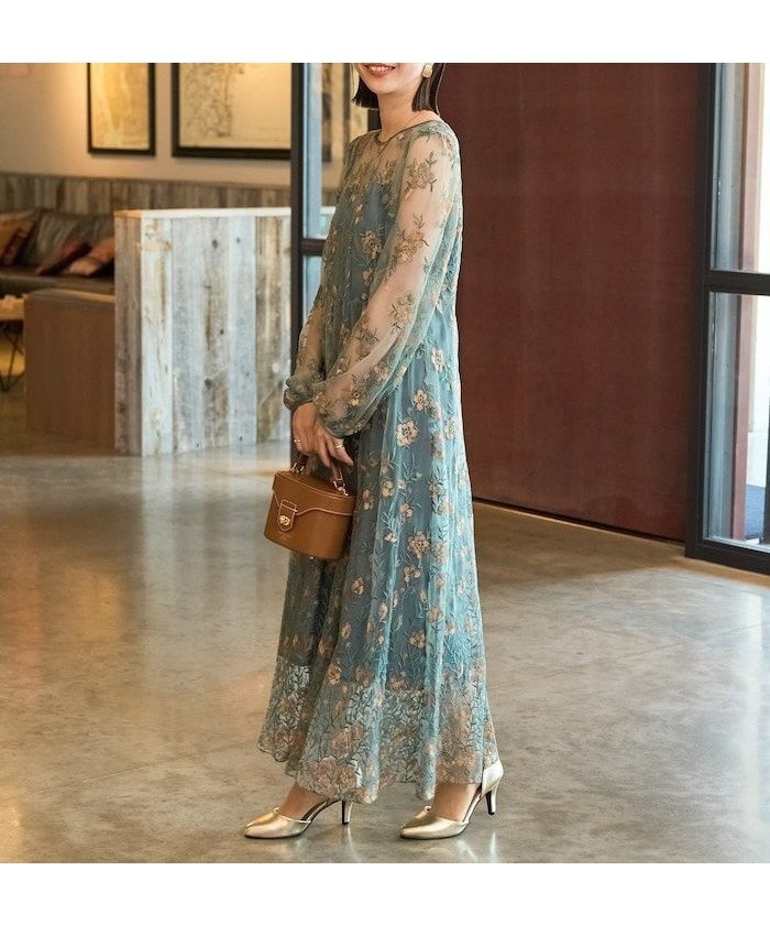 【フリークスストア/FREAK'S STORE】のレース 刺繍 花柄 ワンピース ドレス【限定展開】 25AW インテリア・キッズ・メンズ・レディースファッション・服の通販 founy(ファニー) 　ファッション　Fashion　レディースファッション　Fashion for Women　ワンピース　Dresses　フォーマル・パーティードレス・結婚式用ドレス　Elegant & Casual Dresses　2025年　2025　2025-2026秋冬・A/W　Autumn/Winter 2025–26 AW25–26　ドレス　Dress, One-Piece　フェミニン　Feminine, Girly　レース　Lace, Lace Fabric　グリーン|ID: prp329100004720295 ipo3291000000034951066