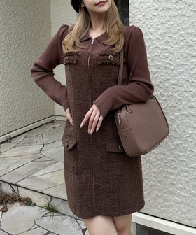 【ロイヤルパーティー/ROYAL PARTY】のニットドッキングツイードタイトミニワンピース 人気、トレンドファッション・服の通販 founy(ファニー) ファッション Fashion レディースファッション Fashion for Women ワンピース Dresses ツイード Twill, Twill Weave ドッキング Docking, Mixed Material フロント Front, Front Design エレガント 上品 Elegant 秋 Autumn |ID:prp329100004720405