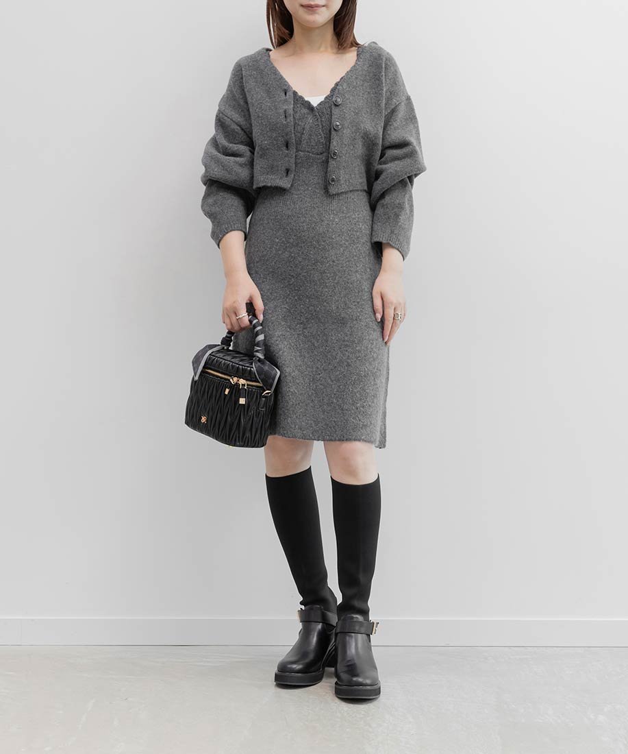 【ランダ/RANDA】のカーディガンセットミニワンピース インテリア・キッズ・メンズ・レディースファッション・服の通販 founy(ファニー) 　ファッション　Fashion　レディースファッション　Fashion for Women　ワンピース　Dresses　おすすめ　Recommended / Our Picks　カーディガン　Cardigan, Knitwear　キャミワンピース　Cami Dress, Slip Dress　シンプル　Simple, Minimal　スタイリッシュ　Stylish, Fashionable　セットアップ　Set-Up, Coordinated Outfit　ボトム　Bottoms, Lower Wear　長袖　Long Sleeve, Full Sleeve　GRAY|ID: prp329100004720419 ipo3291000000034111044
