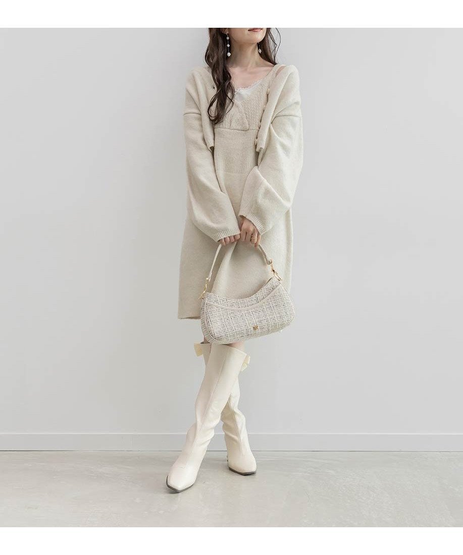 【ランダ/RANDA】のカーディガンセットミニワンピース インテリア・キッズ・メンズ・レディースファッション・服の通販 founy(ファニー) 　ファッション　Fashion　レディースファッション　Fashion for Women　ワンピース　Dresses　おすすめ　Recommended / Our Picks　カーディガン　Cardigan, Knitwear　キャミワンピース　Cami Dress, Slip Dress　シンプル　Simple, Minimal　スタイリッシュ　Stylish, Fashionable　セットアップ　Set-Up, Coordinated Outfit　ボトム　Bottoms, Lower Wear　長袖　Long Sleeve, Full Sleeve　IVORY|ID: prp329100004720419 ipo3291000000034111046