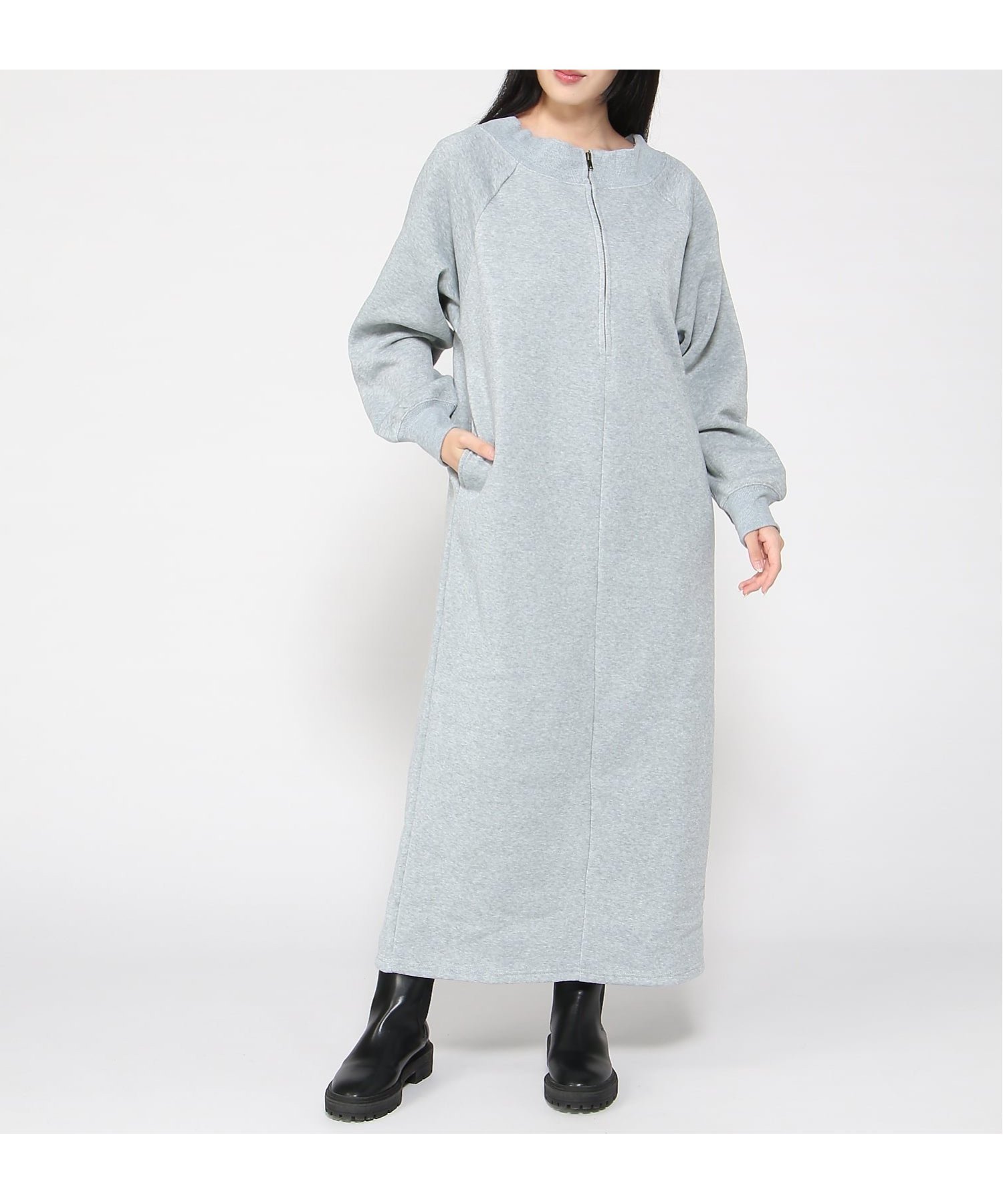 【ラナン/Ranan】のRanan/裏起毛ハーフジップワンピース インテリア・キッズ・メンズ・レディースファッション・服の通販 founy(ファニー) 　ファッション　Fashion　レディースファッション　Fashion for Women　ワンピース　Dresses　インナー　Innerwear　ジップ　Zip, Zipper　スリット　Slit, Slit Detail　バランス　Balance, Style Balance　ポケット　Pocket, Pocket Detail　ロング　Long, Long-Length　冬　Winter / This Winter　おすすめ　Recommended / Our Picks　GR|ID: prp329100004720460 ipo3291000000034111306